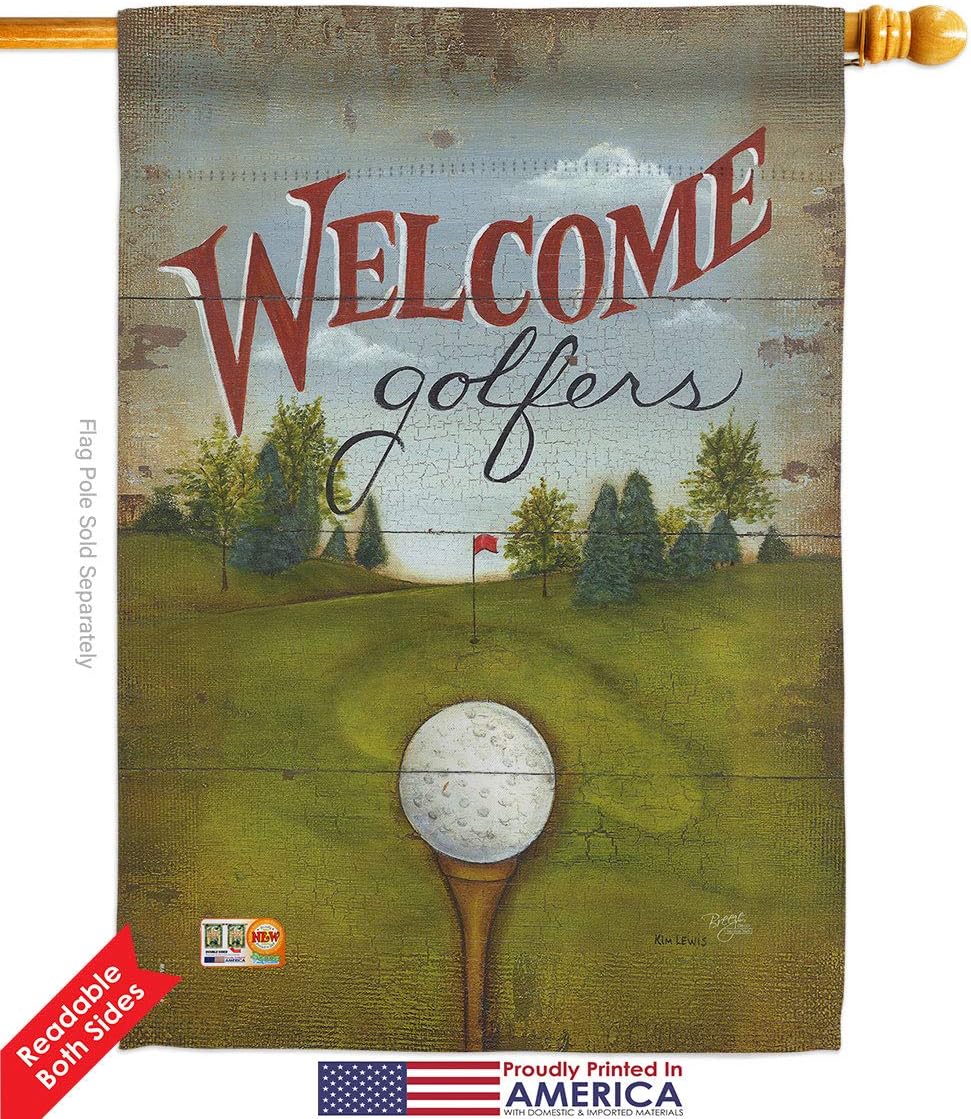 Welcome Golfers Garden House Flags Set Sports Golf 18 Hole Ball Championship Club Entertainment Activity Physical Small Decorative Gift Yard Banner Double-Sided Made In USA 28 X 40