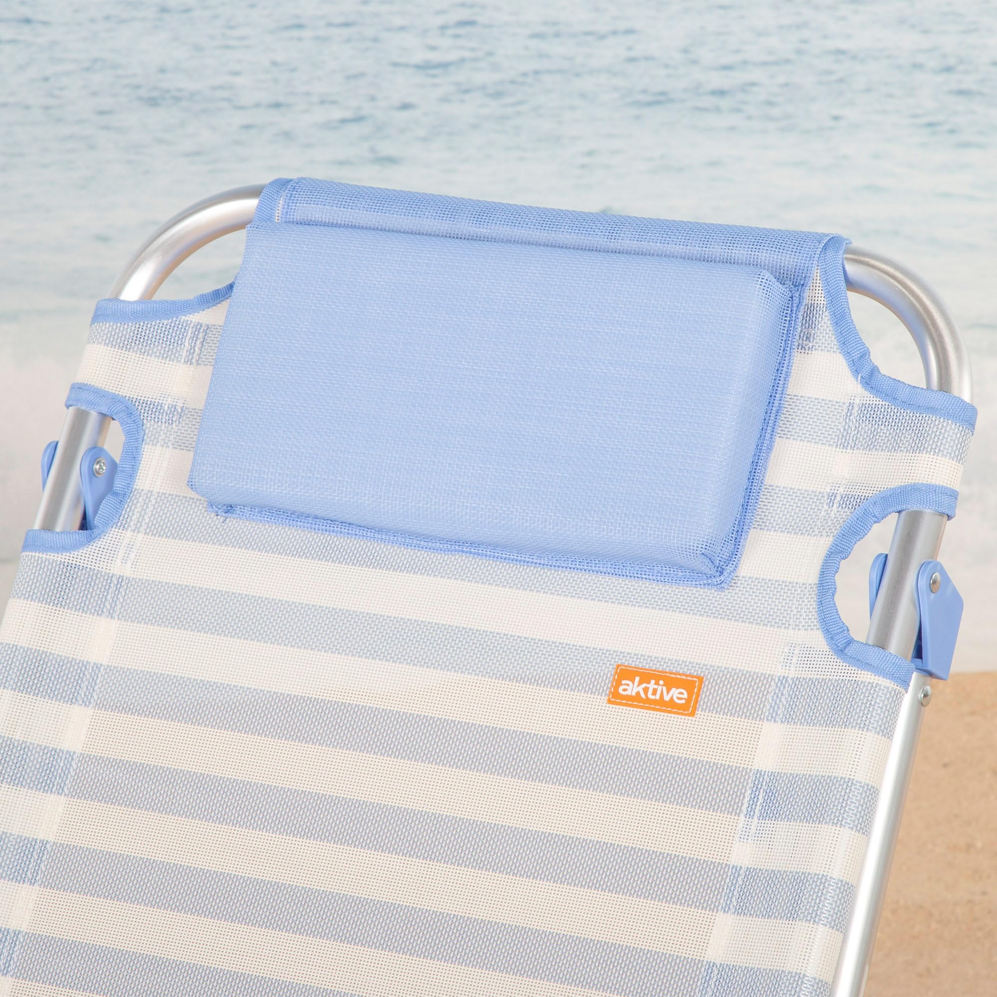 AKTIVE Silla de Playa Plegable, Rayas marineras, 48x60x90 cm, 5 Posiciones, Aluminio y textileno, Antivuelco, Soporta 110 kg, Cojín, Asa Transporte, Bolsillos, Tumbona jardín (62548)