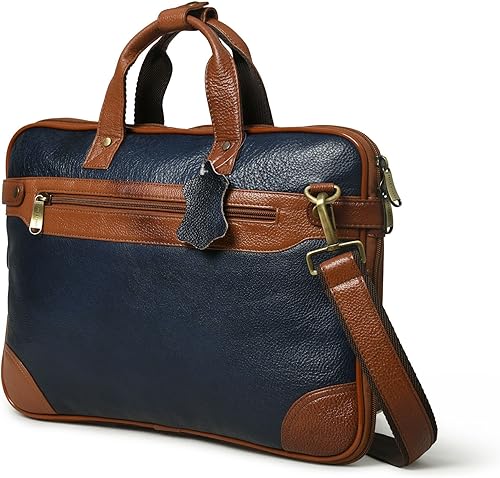 ADYAN Bolso de mensajero de cuero de 15 pulgadas para portátil para hombres maletín de oficina para hombre y mujer maletines de negocios, Azul marino