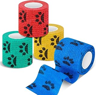 AhlsenL 4 Rolls Cohesive Bandages, Self Adherent Wrap Elastic Bandage Breathability Non-Woven Cohesive Gauze Rolls Pet Vet Wrap Tape for Animals Sport Wrist Healing Ankle Sprain Swelling