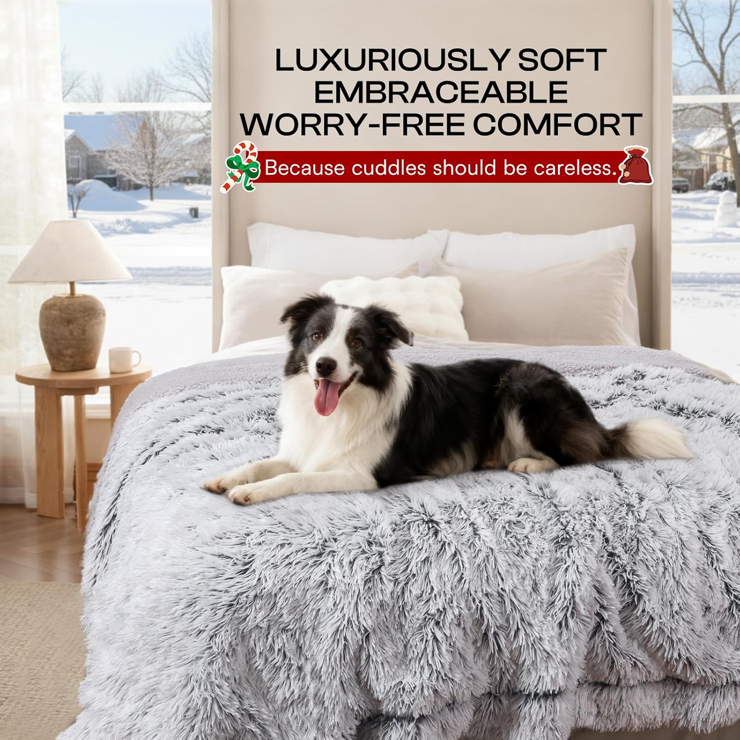 Luciphia Large Waterproof Dog Blanket for Pet Washable Liquid Proof Bed Intimacy Protection Shaggy Plush Calming Long Faux Fur Couch Cover Calming Cat Throw Blankets, Mist Grey, 50" x 60" - Image 4