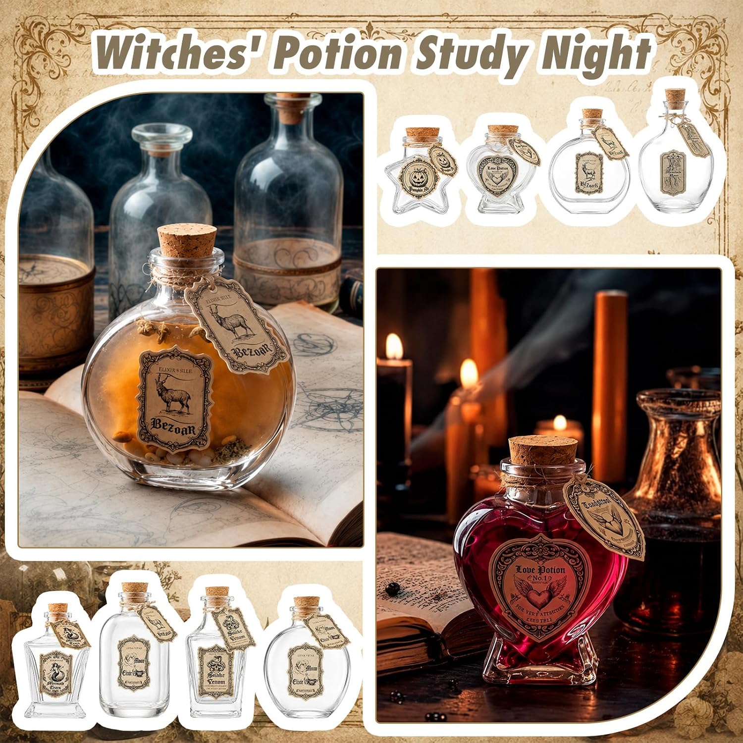 Patelai 8 Sets/32 Pcs Halloween Potion Bottles with Cork Apothecary Bottles