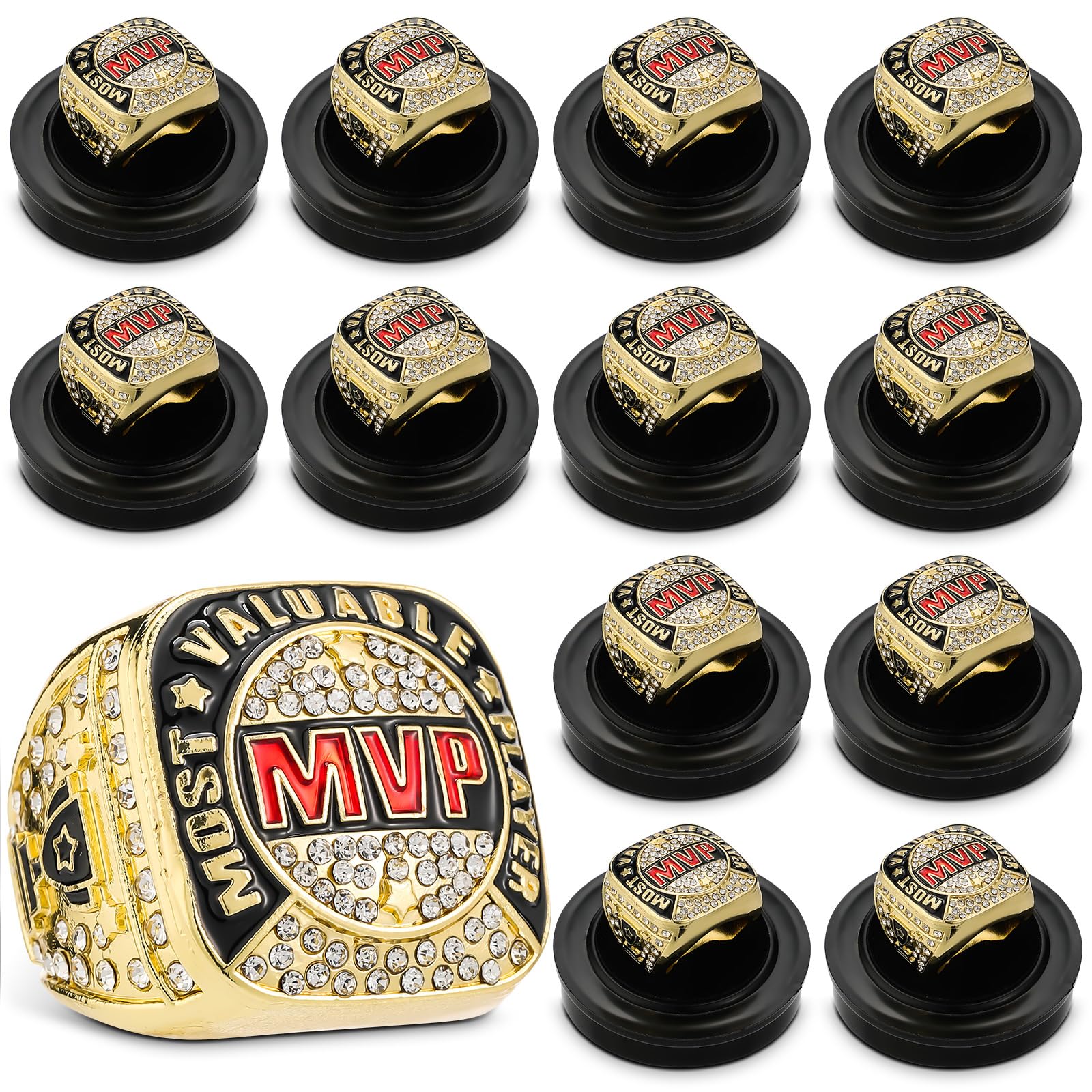 MVP Ring Most Valuable Player Ring Ball Games MVP Rings Sport Championship Trophy Ring with Display Neck Chain for Winner Tournament League Team Award Gift