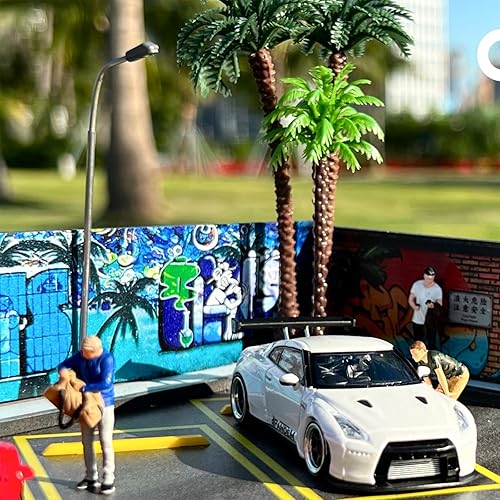 Miniatura 5 de Vitrina de 164, vitrina Hot Wheels, aparcamiento con pantalla panorámica de diorama con luces LED, vitrina modelo para 5 espacios de estacionamiento.