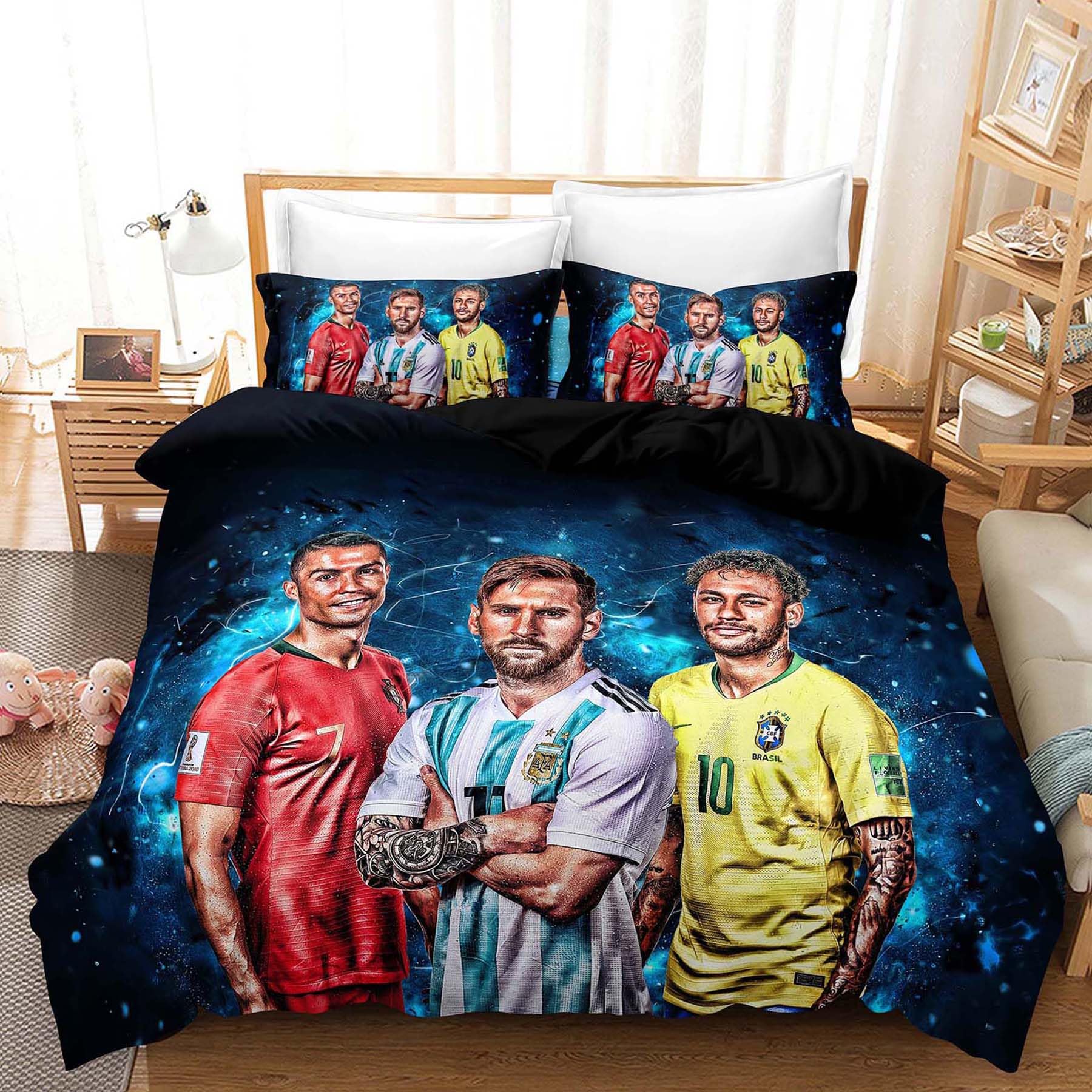 EXUFRW Fussball Bettwäsche 135x200 cm + Reißverschluss Kissenbezug 80×80 cm Jungen Fußballsta Bettwäsche Deckung Set Weich Mikrofaserbettwäsche