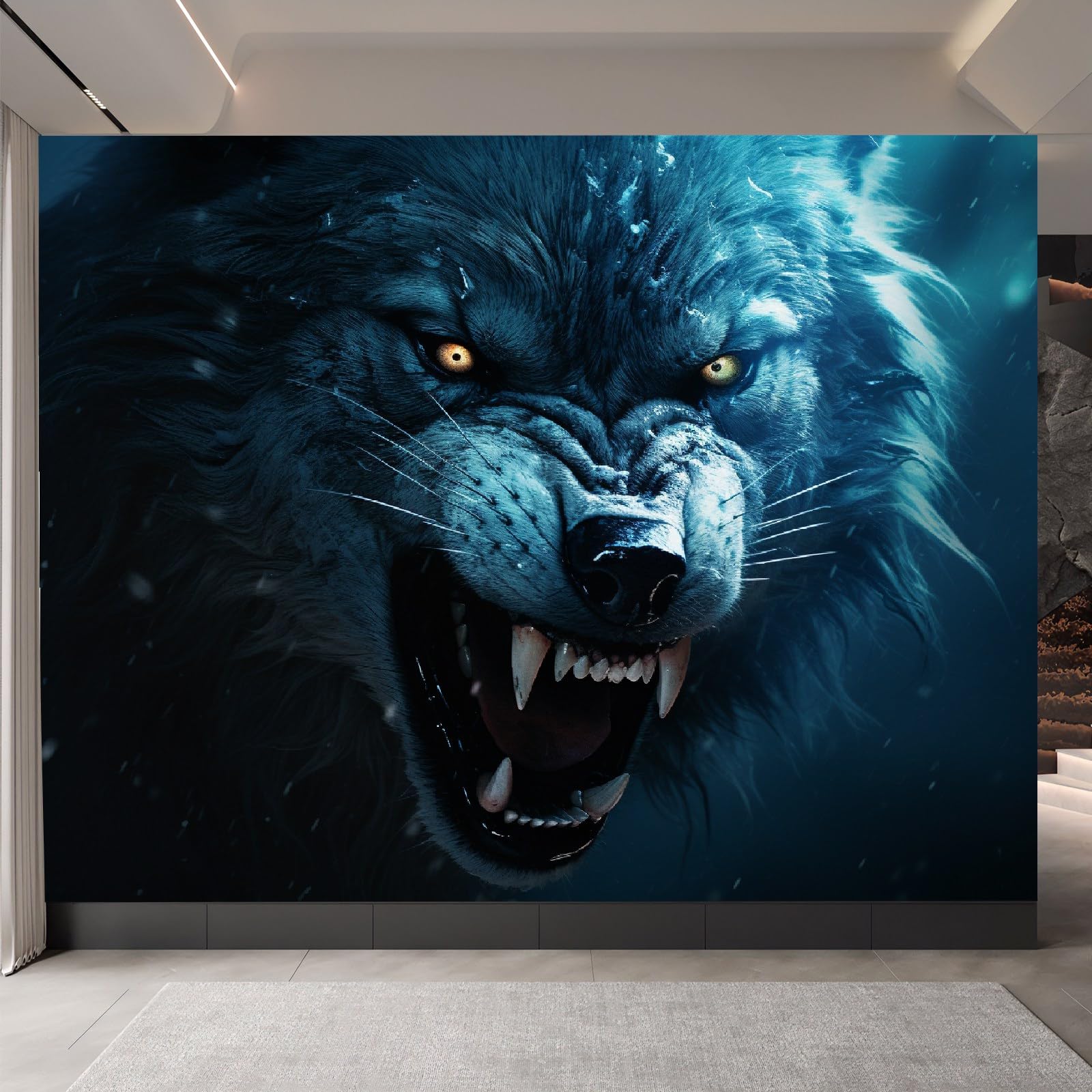 Fototapeta XXL 500 x 280 cm, wilk, panorama, salon, sypialnia, tapeta ścienna, czarna, wilk, tapeta z włókniny, zwierzęta, odporna na promieniowanie UV, bezzapachowa, gotowa do montażu