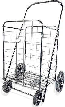 ATH Large Deluxe Rolling Utility / Shopping Cart - Stowable Folding Heavy Duty Cart with Rubber Wheels For Haul Laundry, Groceries, Toys, Sports Equipment, Black
