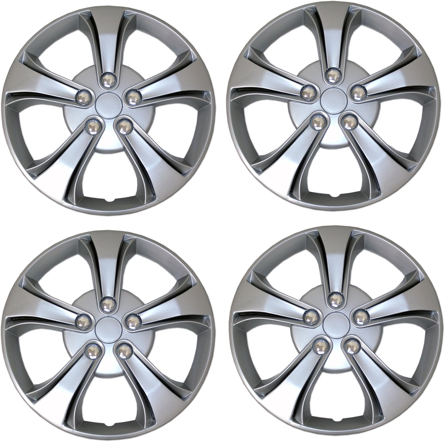 TuningPros WSC3-616S15 4pcs Set Snap-On Type (Pop-On) 15-Inches Metallic Silver Hubcaps Wheel Cover