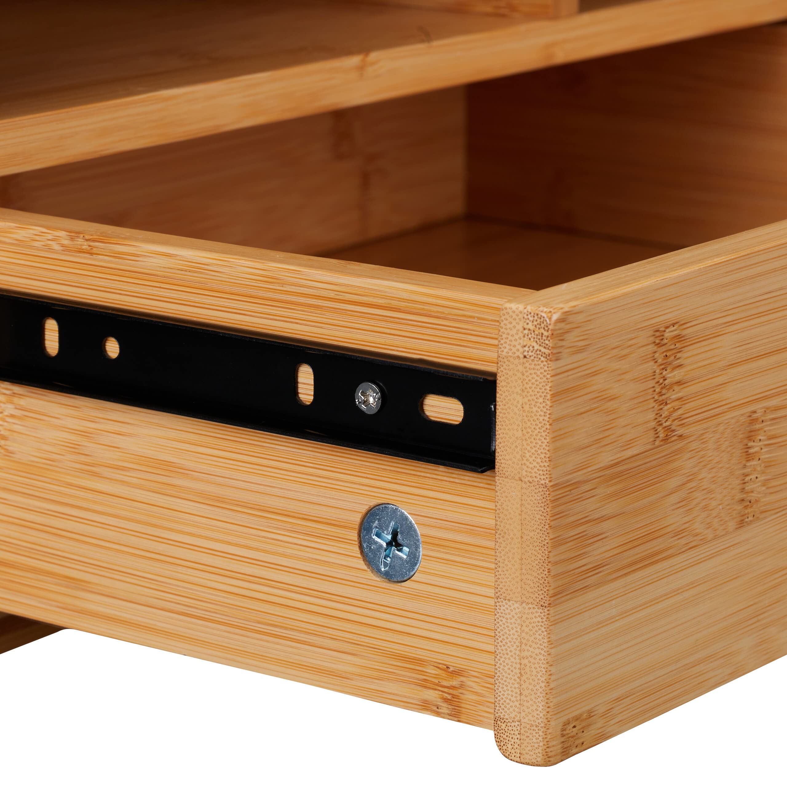 Relaxdays Organizer biurkowy, 1 szuflada, 2 przegródki, HxWxD: 22 x 40 x 31 cm, Bambus, Miejsce pracy, Natura