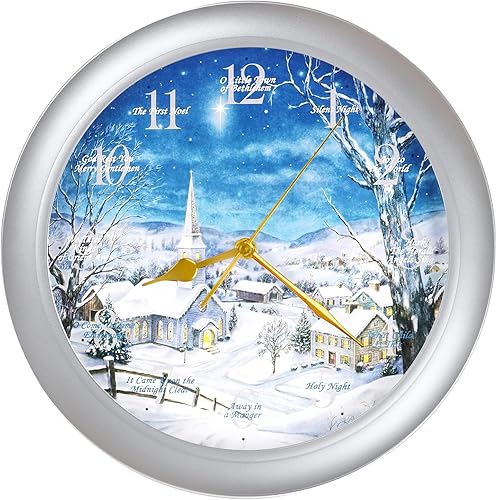 Vista 59 de JUSTIME Reloj de pared de caoba de 14 pulgadas con 12 villancicos de Navidad, elegancia atemporal Wsh Caoba