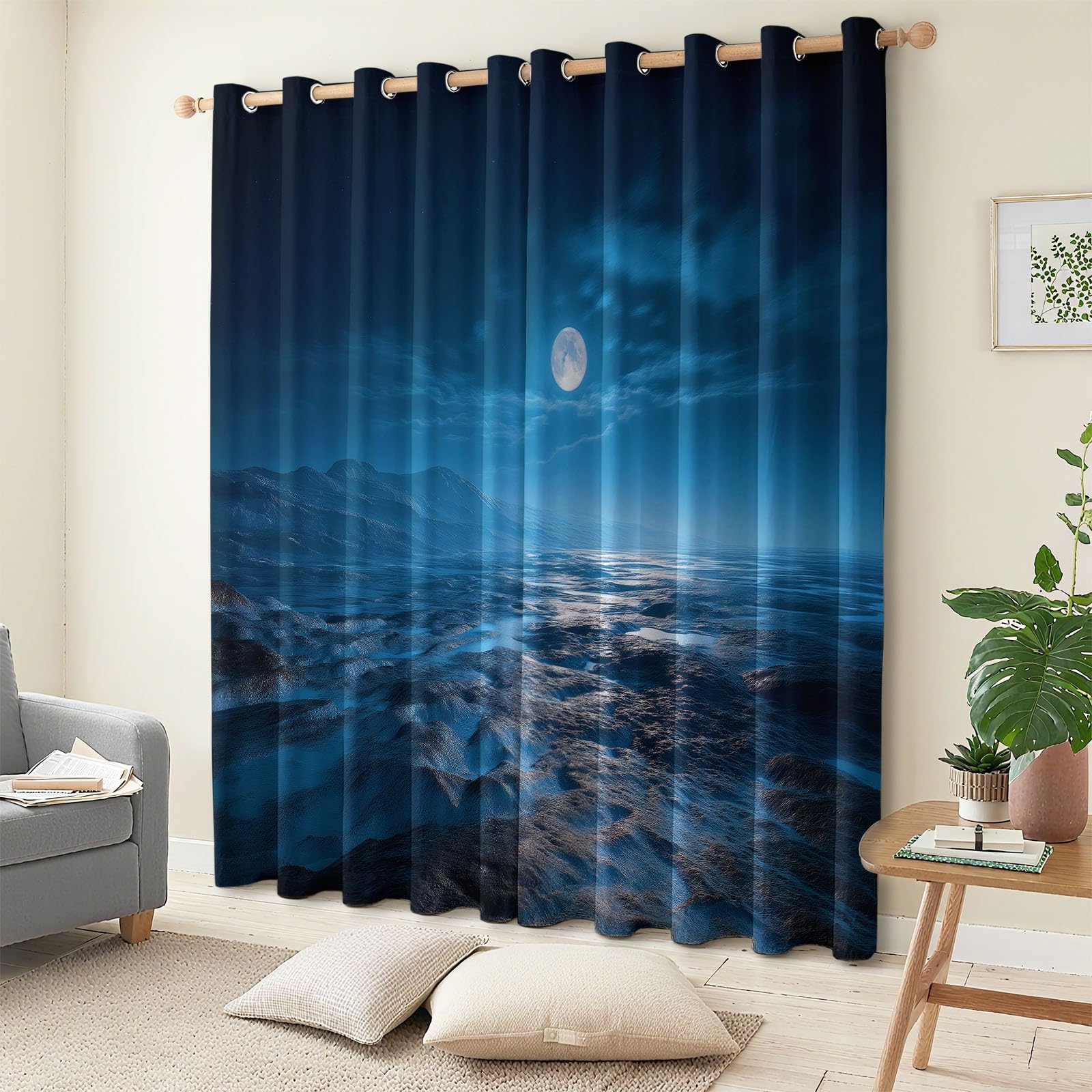 Blickdichte Vorhänge mit Ösen Sternenhimmel Felsen Nachtszene, Thermovorhang 2er Set 215 x 110 cm Verdunklungsvorhänge mit Kälte - Schallschutz für Wohnzimmer Schlafzimmer, Gardinen