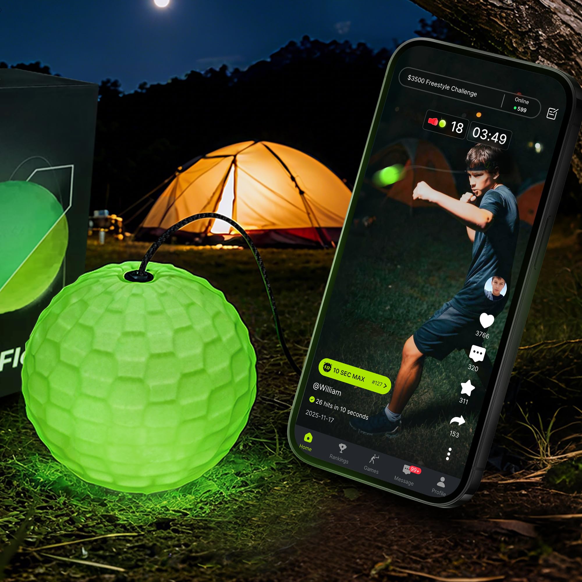 GlowFlex™ Reflex Ball with Counter App, Glow-in-the-Dark | TekXYZ® Online Community for Boxing Ball, Ideal for Coordination, Stress Relief, Home Workouts & Fitness | Stocking Stuffer Gift for All Ages-image-34
