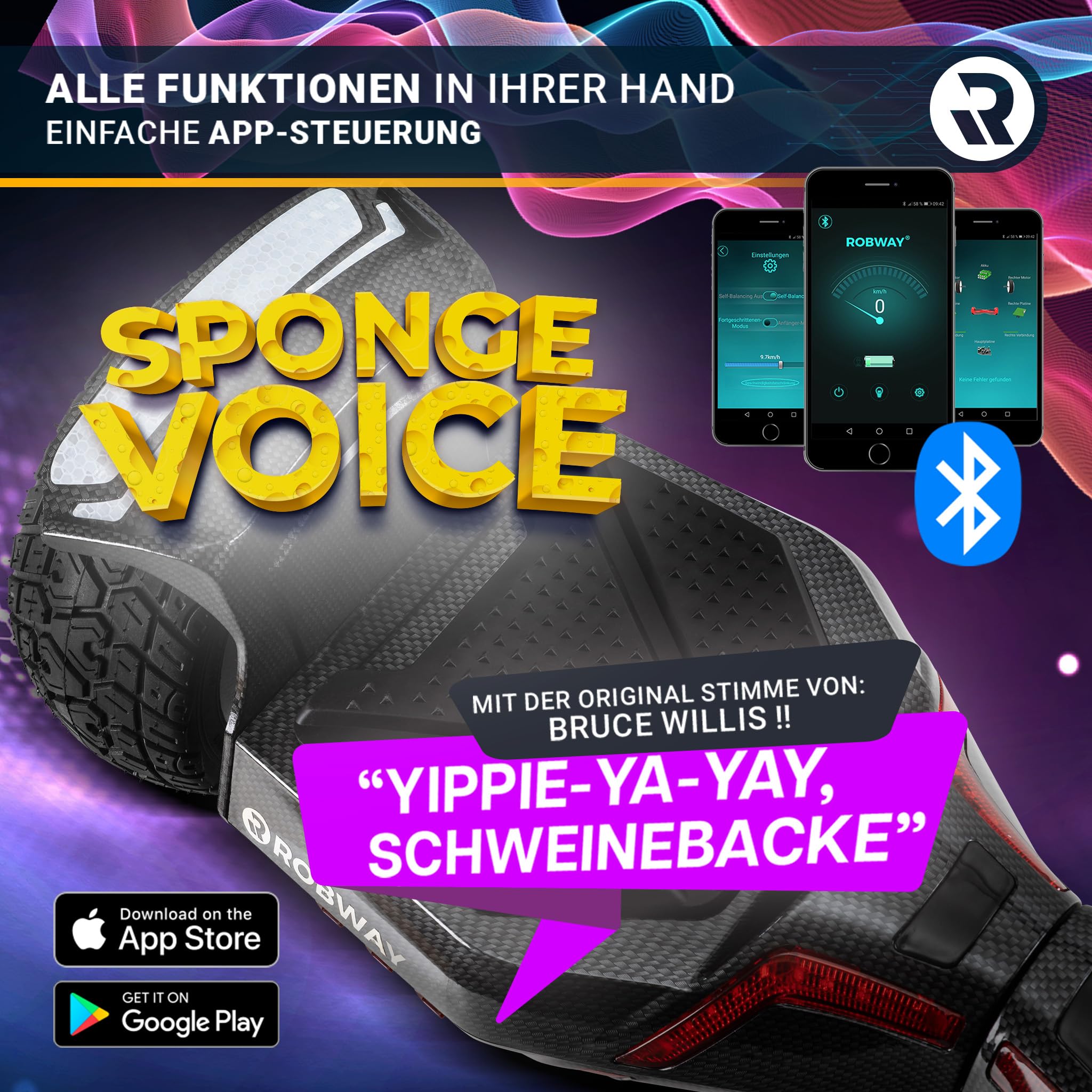 Robway X2 Hoverboard | 𝐃𝐀𝐒 𝐎𝐑𝐈𝐆𝐈𝐍𝐀𝐋 ® Hoverboards für Kinder Jugendliche & Erwachsene - APP Steuerung - 𝟮 x 𝟯𝟓𝟬 Watt Motoren - Self-Balance - Bluetooth (X2 Carbon, Offroad)