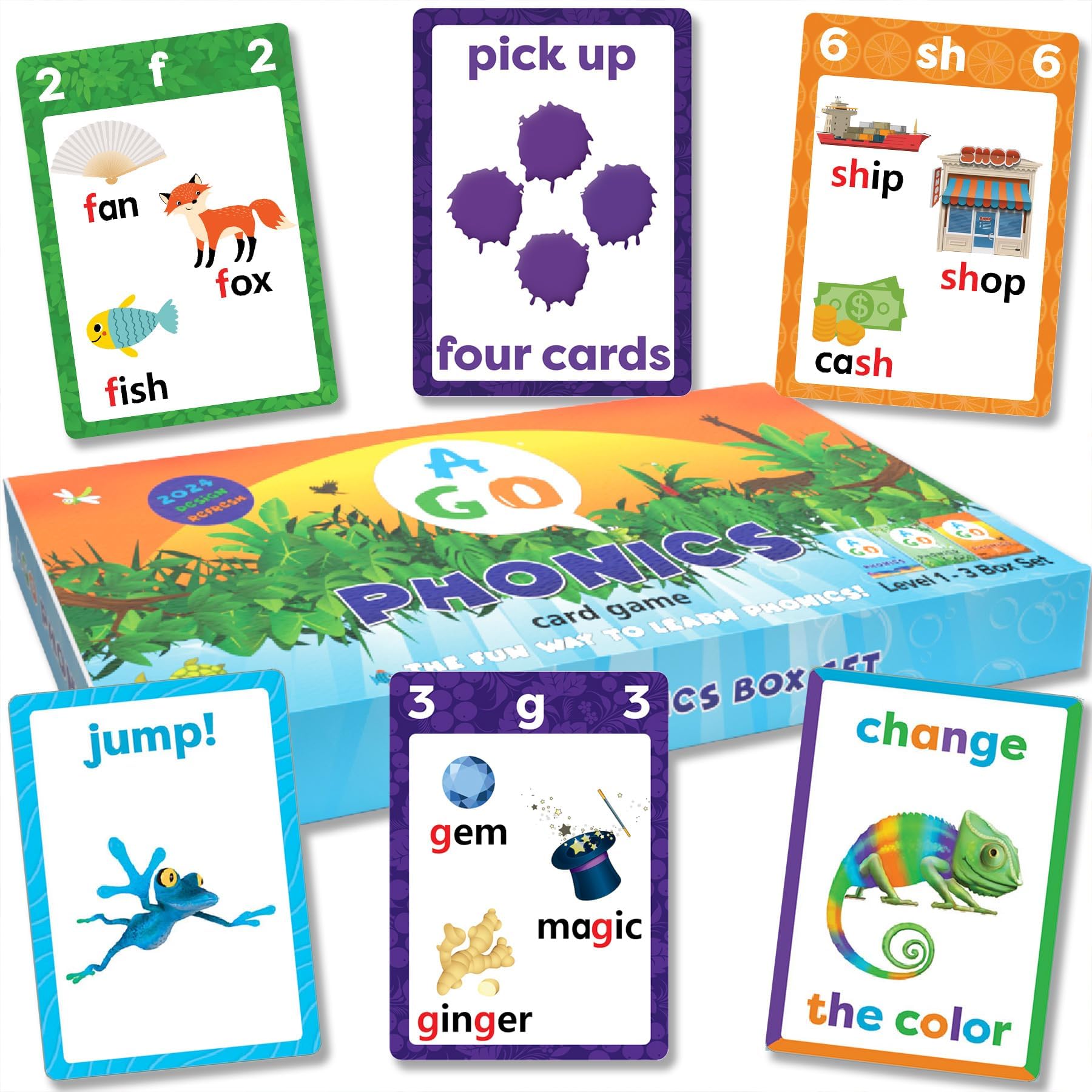 Phonics Card Game (3 Level Box Set). Build Reading Skills, Learn Words and Phonics Sounds While Playing a Fun Card Game! 3 x Playing Card Decks in a Magnetic Box