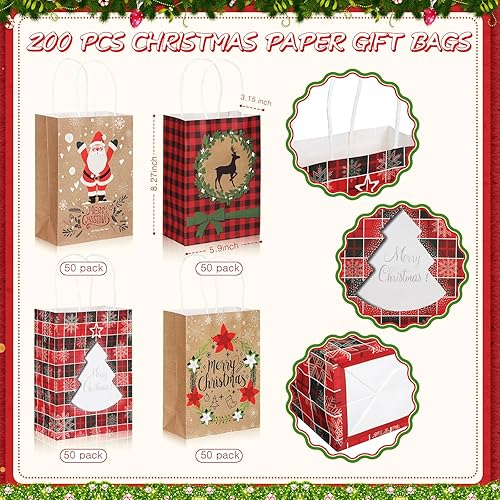 Miniatura 3 de Resholder 200 bolsas de regalo de papel kraft de Navidad a granel con asas, bolsas de regalo de Navidad reutilizables para regalos de Navidad,
