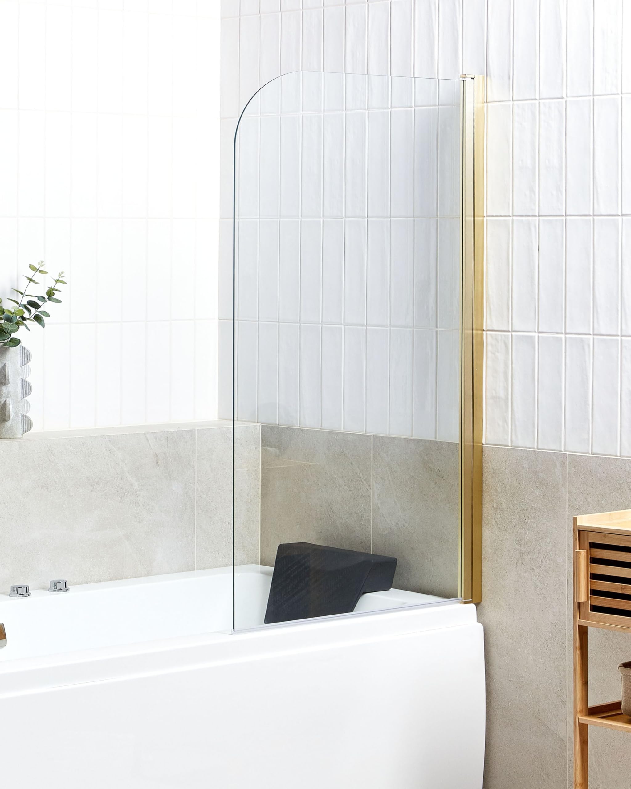Mampara de ducha minimalista de vidrio templado transparente ajustable dorado 140 x 80 cm Lapan
