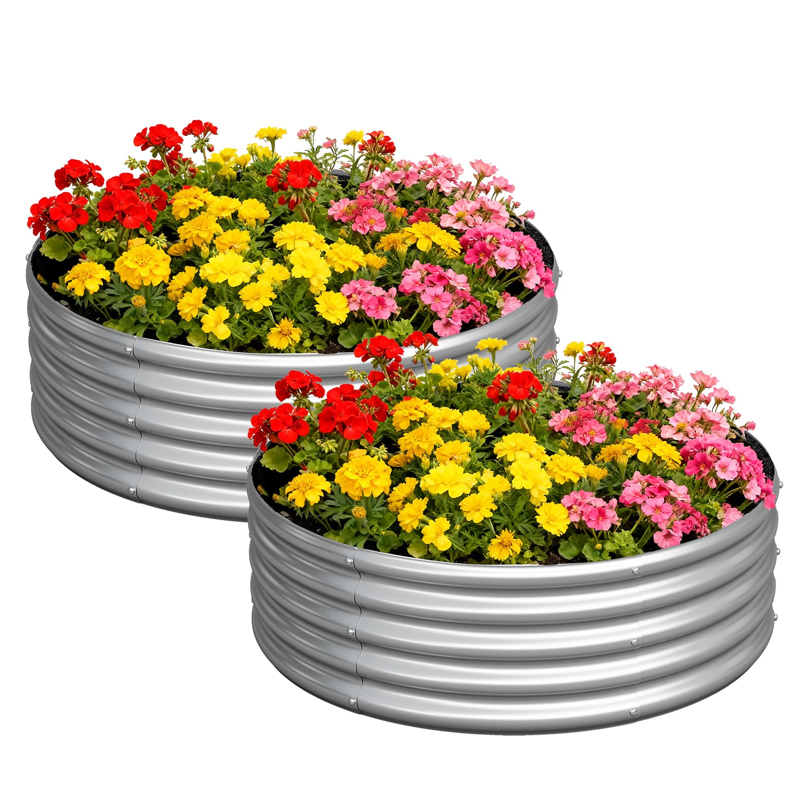 zizin 2 Pack Galvanized Raised Garden Bed Metal Round (3FT, Silver)