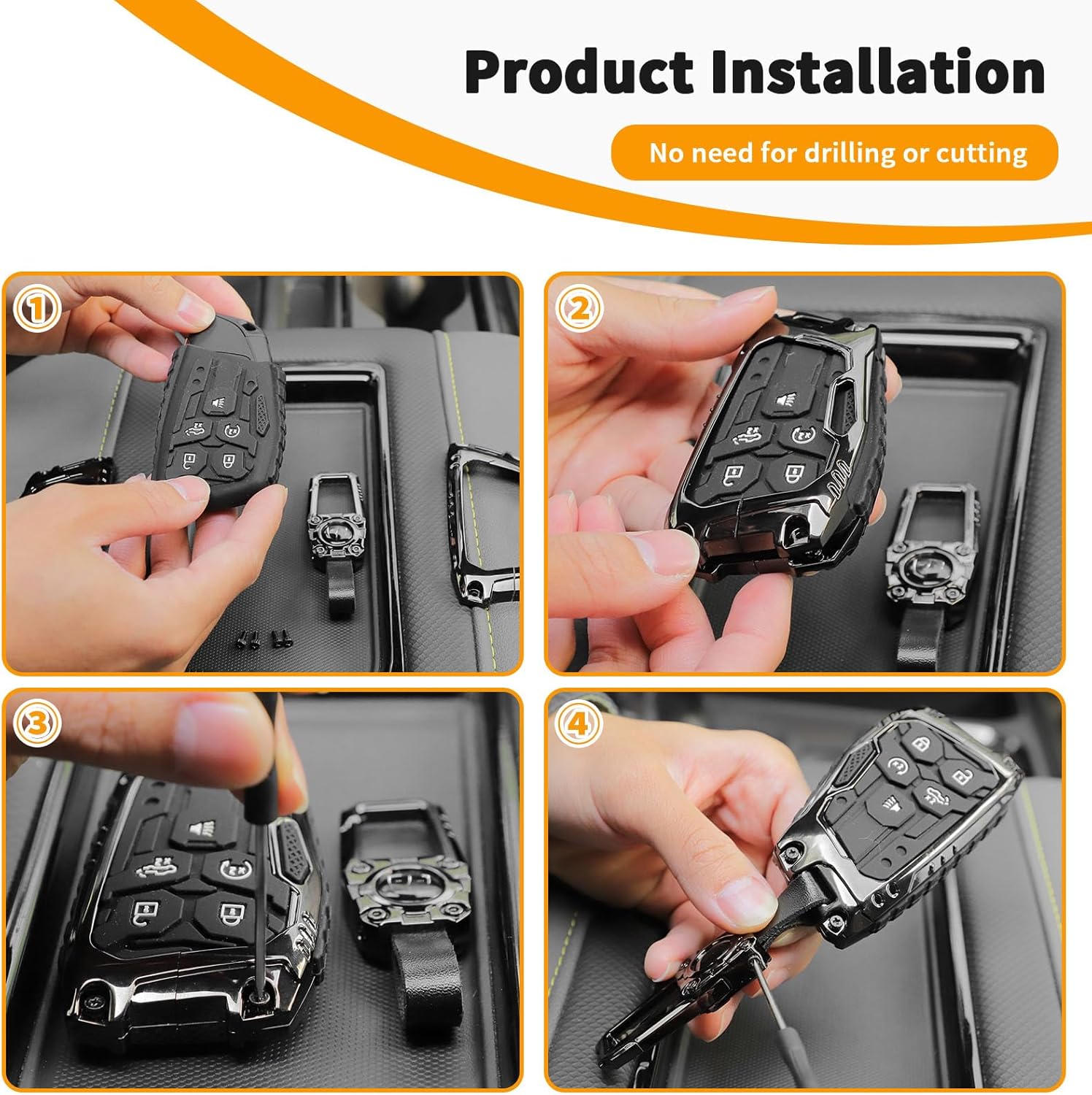 Hoolcar Zinc Alloy Key Fob Cover, Keychain, 5 Buttons Key Protective Case, Accessories Compatible with 2020-2025 Chevy Silverado 1500 GMC Sierra 1500, for 2024 2025 Silverado Sierra 2500HD 3500HD