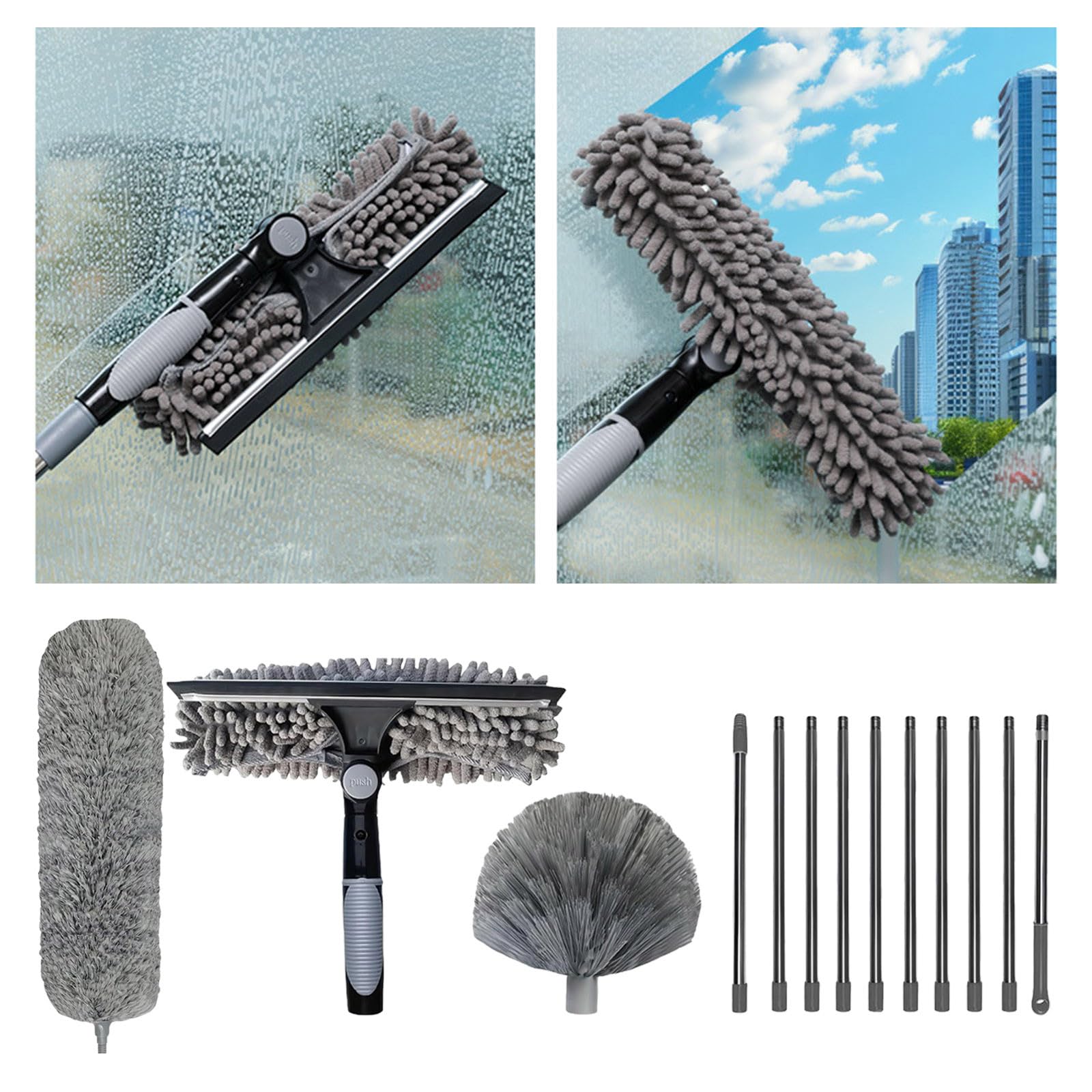 Plumero de microfibra para lechada, 4 unidades con poste de extensión, reutilizables, flexibles, lavables, ligeros, para limpiar ventiladores de techo, techos altos, persianas, muebles, coches