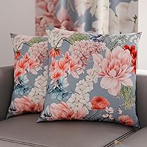 PETTI Artigiani Italiani – Coppia di Federe Cuscino 40×40 cm in Microfibra, Cuscini Arredo Camera da Letto, Divano, Salotto, Set 2 Fodere Copricuscino, Federa Floreale 19 Celeste, 100% Made in Italy