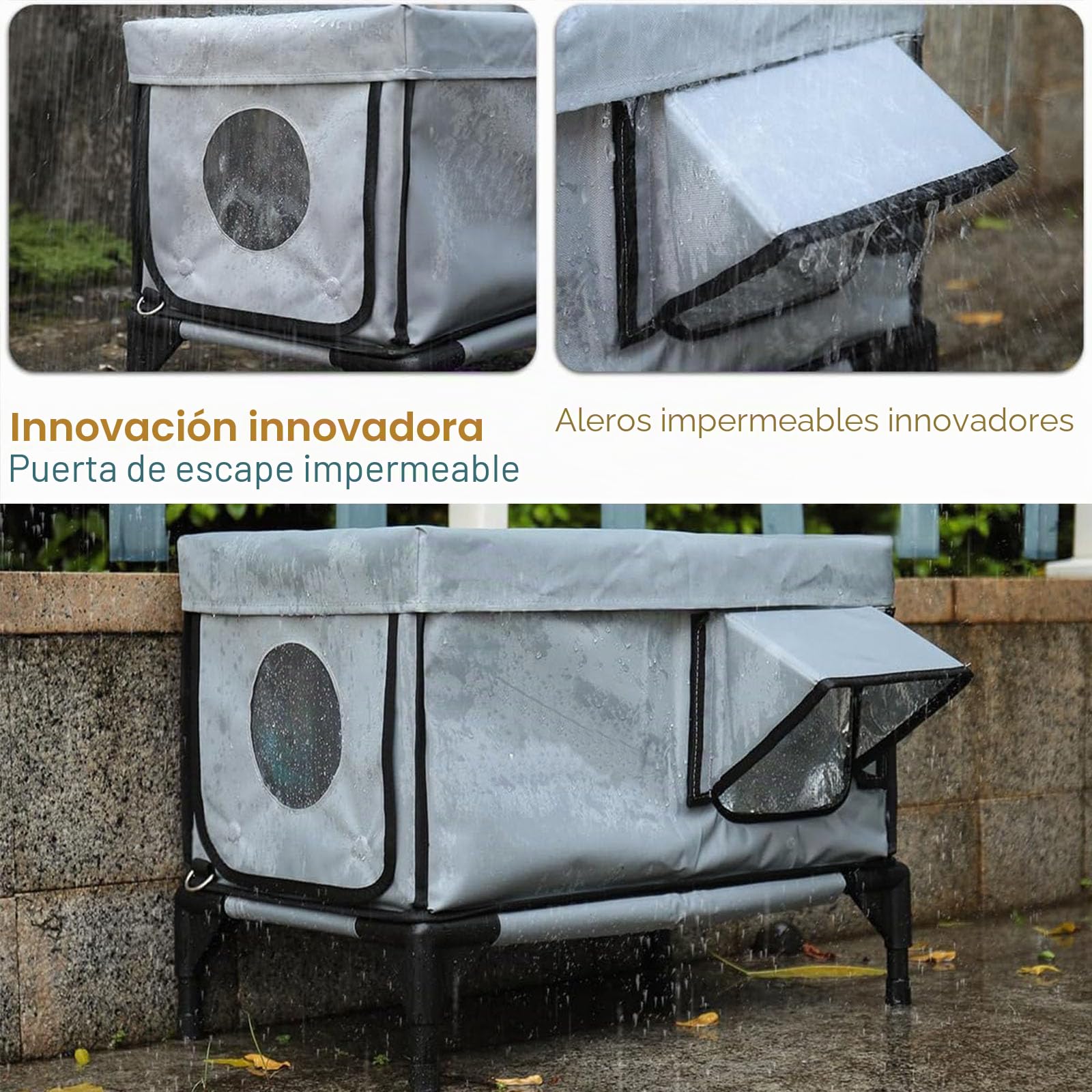 Casa para Gatos En El Exterior con Calefacción En Invierno,Extremadamente Aislada Y Resistente A La Intemperie,Refugio Elevado para Gatos Callejeros con Aleros Impermeables M(53 * 33 * 30cm)