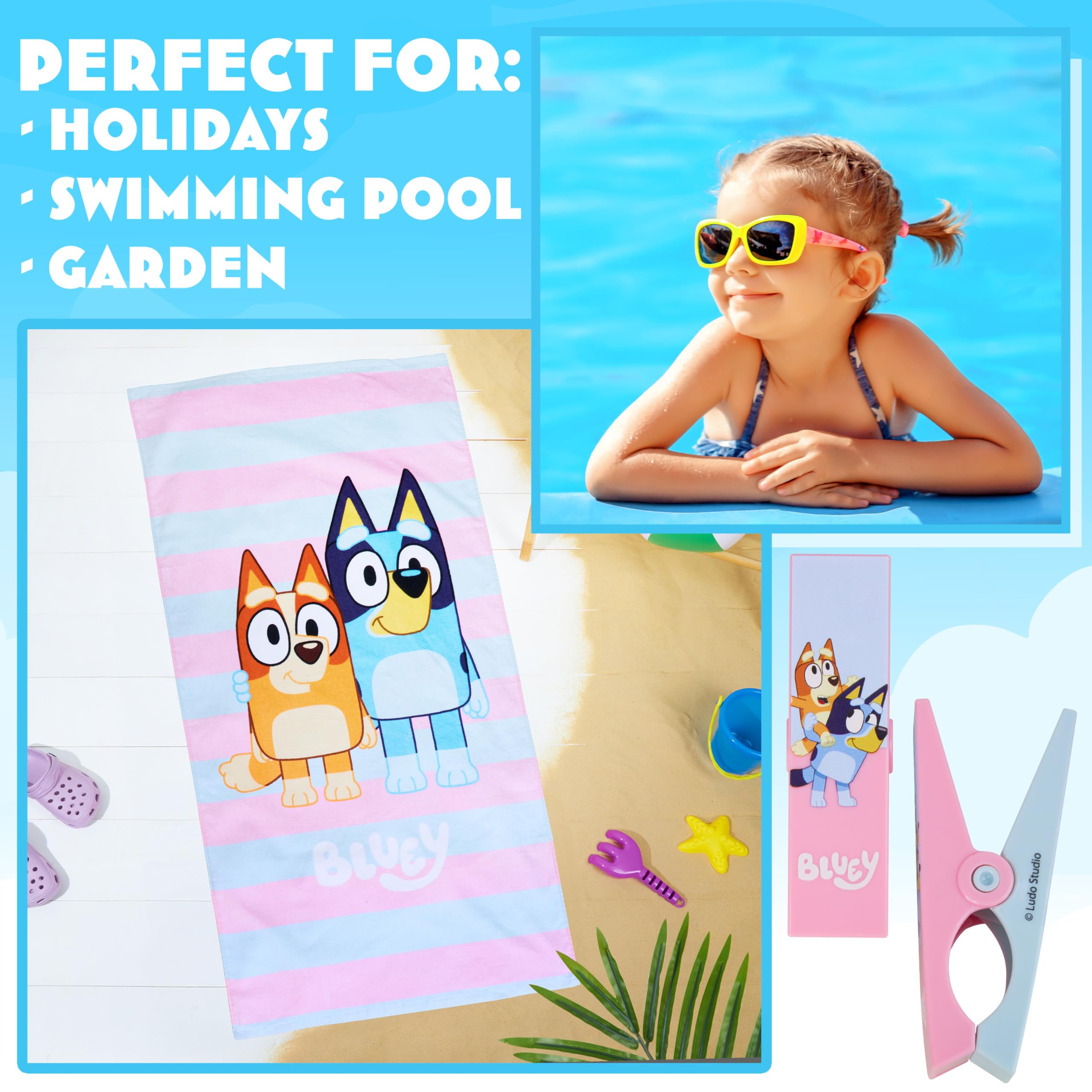 BlueY Asciugamani Bambina avec 2 Mollette Asciugamano da Mare Absorbant 100% Cotone Teli Mare Bambini Séchage Rapide 140x70cm Accessori Viaggio