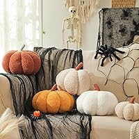 Vista 4 de YRXRUS Almohadas de calabaza de Halloween, almohadas con forma de calabaza blanca, regalos de decoración de habitación de otoño, pequeña y bonita