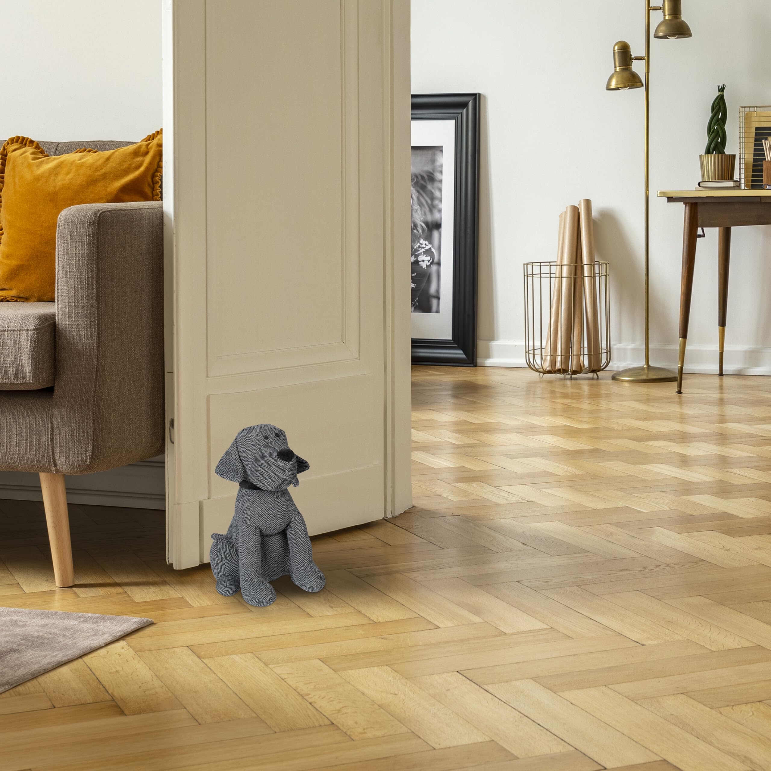 Relaxdays 5 Topes para Puertas con Forma de Perro, Decorativo, Relleno, Interior, 33 cm, Gris