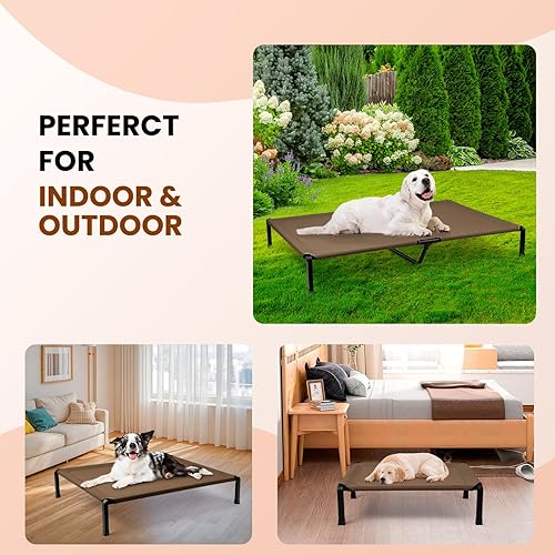 Miniatura 6 de Heeyoo Cama elevada para perro, cuna elevada para mascotas con tela de malla a prueba de mordidas y marco de acero, cama portátil para perro con