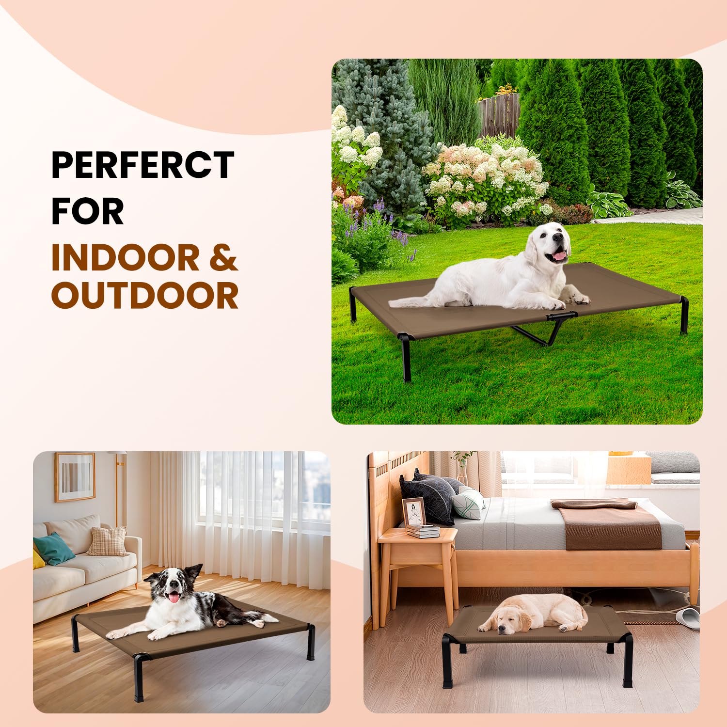 Heeyoo Elevated Dog Bed, Cooling Raised Pet Cot with Chew Proof Mesh Fabric and Steel Frame, Portable Dog Cot Bed with No-Slip Rubber Feet for Outdoor Indoor Use - image 6