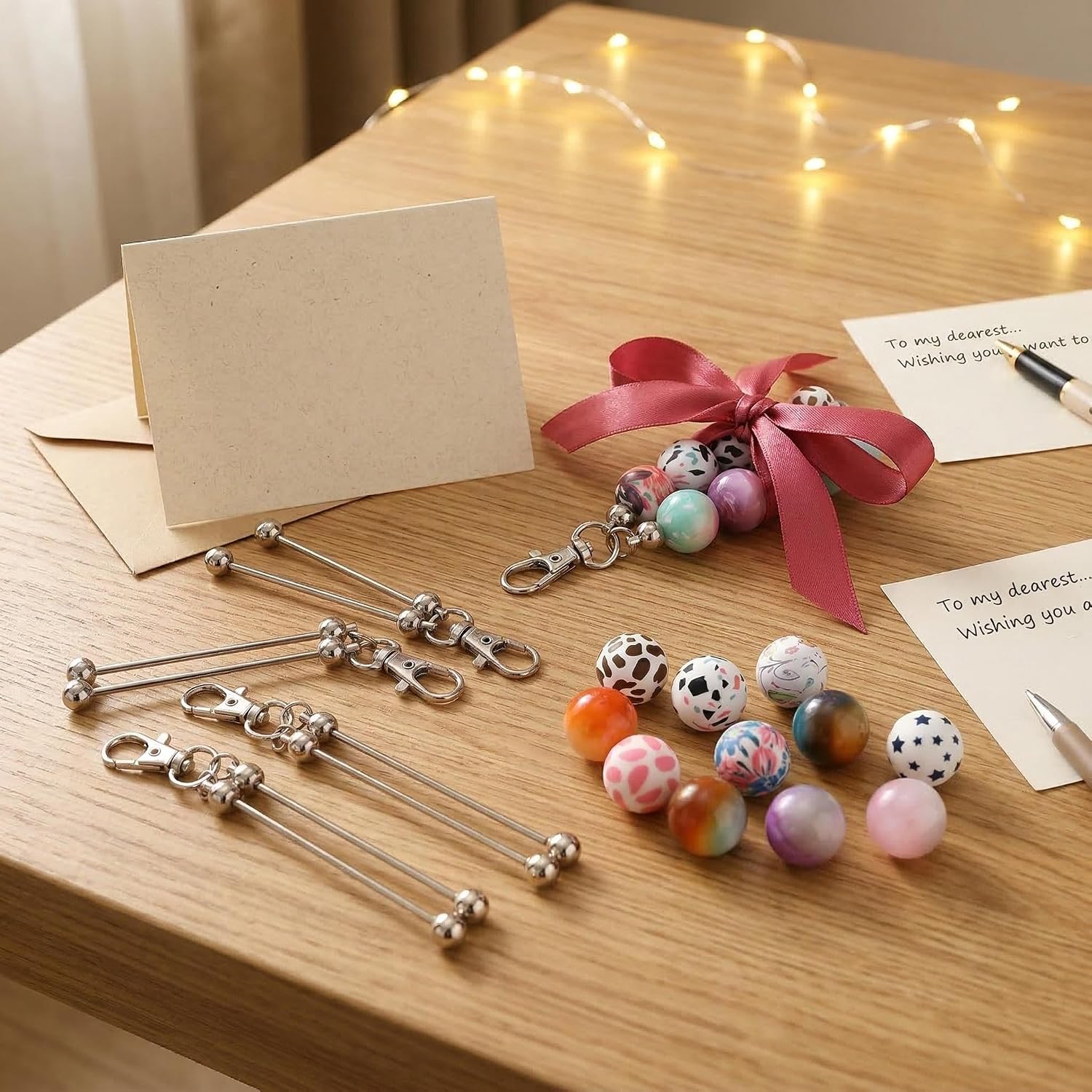 22 PCS Beadable Keychains Bars Bulk 11 Colors DIY Beaded Keychain Making Kit for Women & Men