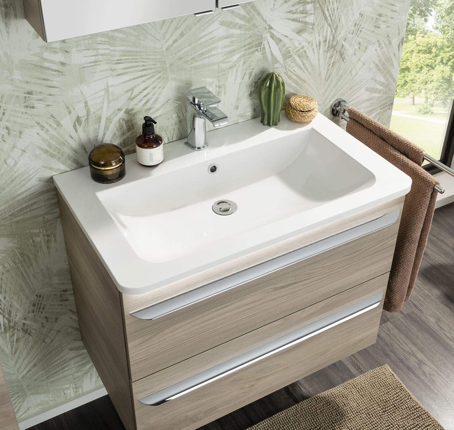 FACKELMANN Luxor Cast Marble Basin Centre/Washbasin Made of Cast Marble / Dimensions (W x H x D): approx. 80 x 14.5 x 48.5 cm / High-Quality Bathroom and Toilet Basin / Colour: White / Width: 80 cm