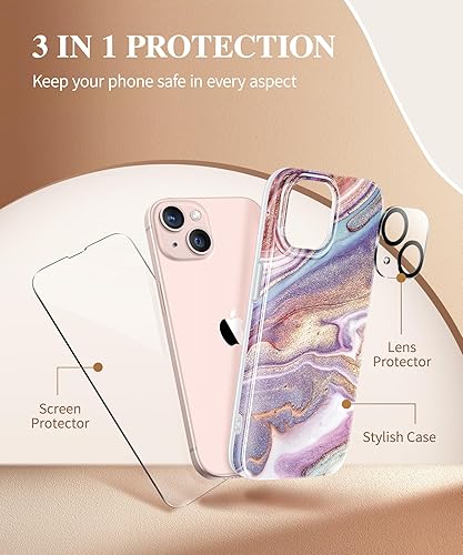 Miniatura 7 de GVIEWIN Funda diseñada para iPhone 15, con protector de pantalla + protector de lente de cámara, protección contra caídas a prueba de golpes,