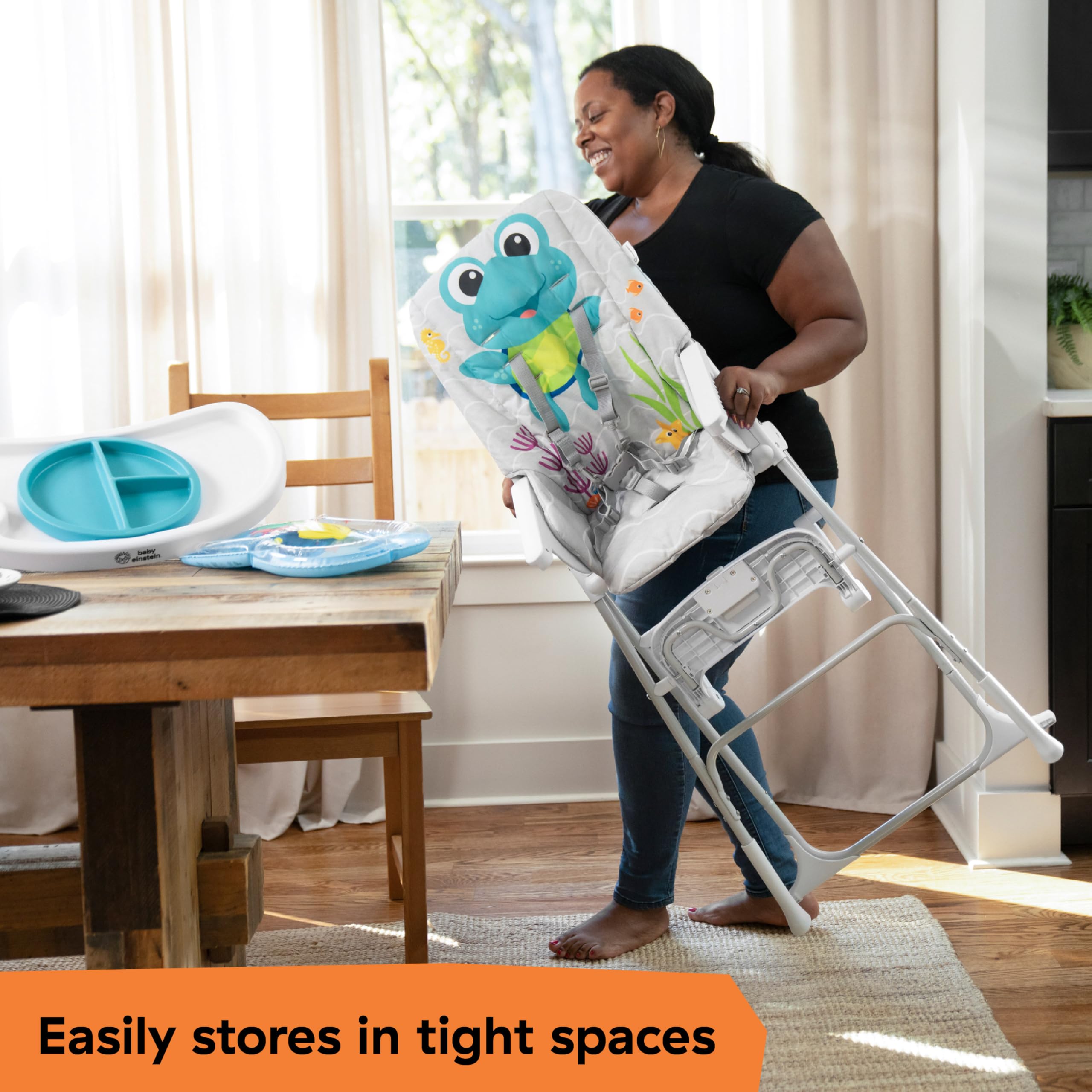 Baby Einstein Ocean Explorers Snack & Splash Faltbar Hochstuhl mit Wassermatte und 5-Punkt-Sicherheitsgurt, für Kinder ab 6 Monaten, Unisex