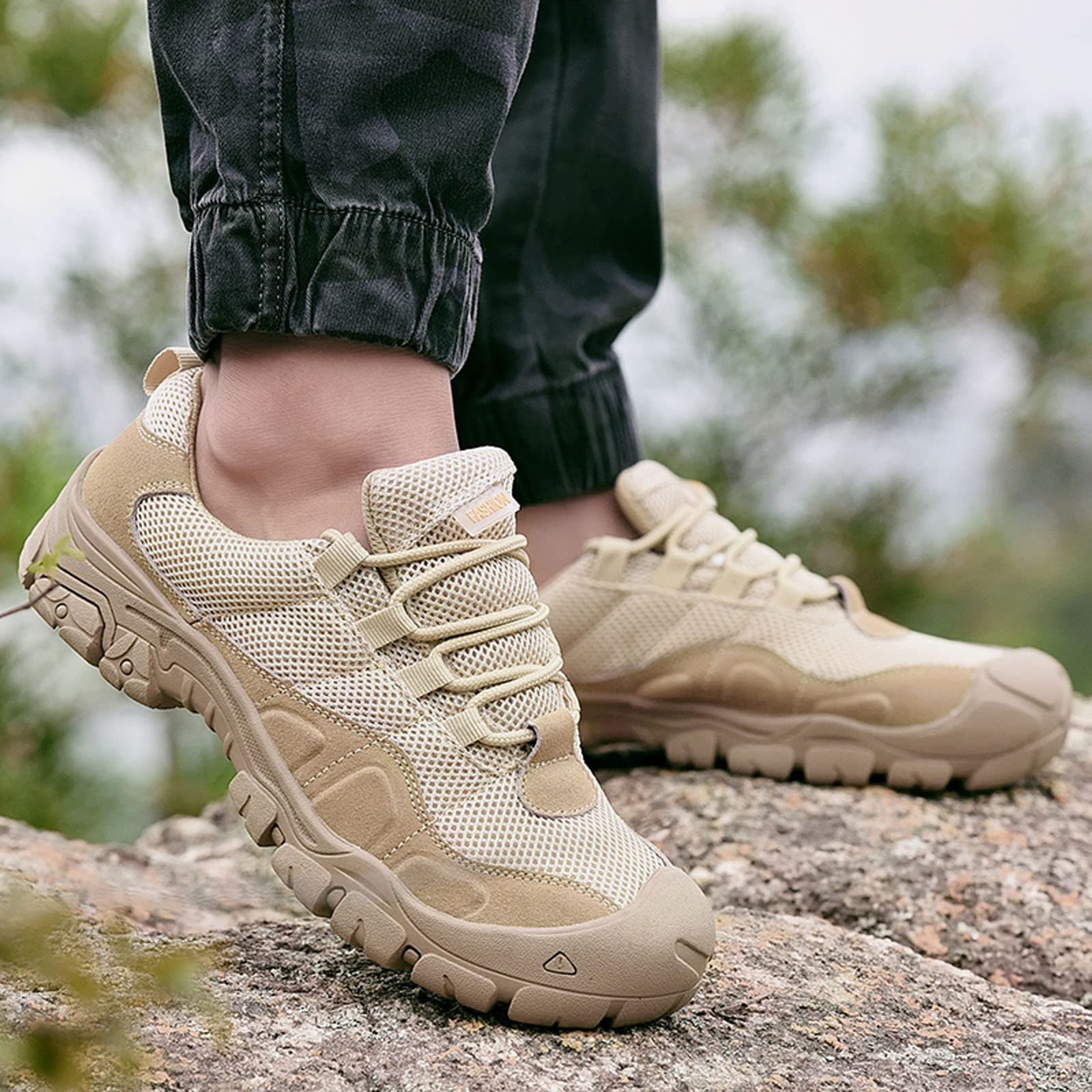 Zapatillas Trekking Hombre,Zapatos Deportivos de Suelas Blandas Ligero Transpirable Zapatillas de Malla con Cordones Cómodos Antideslizante Zapatos de Senderismo Entrenamiento Calzado