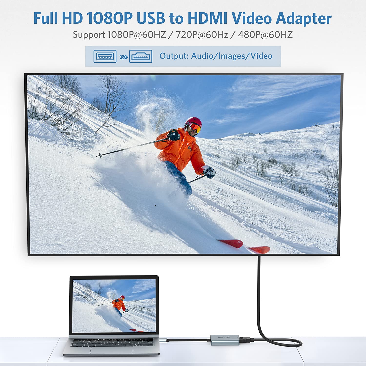 ABLEWE Adattatore da USB 3.0 a HDMI, cavo convertitore da HDMI a USB audio video grafico per PC, laptop, monitor, proiettore, TV, supporta Mac OS, Windows 10/8.1/8/7