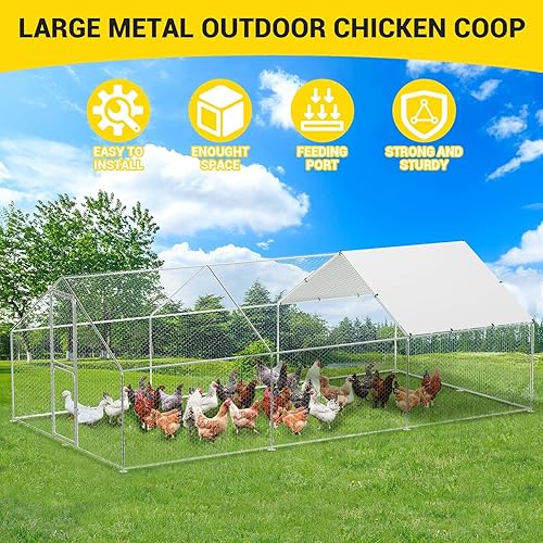 Miniatura 3 de Gallinero de metal grande para cubierta de techo impermeable y anti-UV, jaula para exteriores, gallinero para patio, granja, 9.8 x 19.7 x 6.6 pies