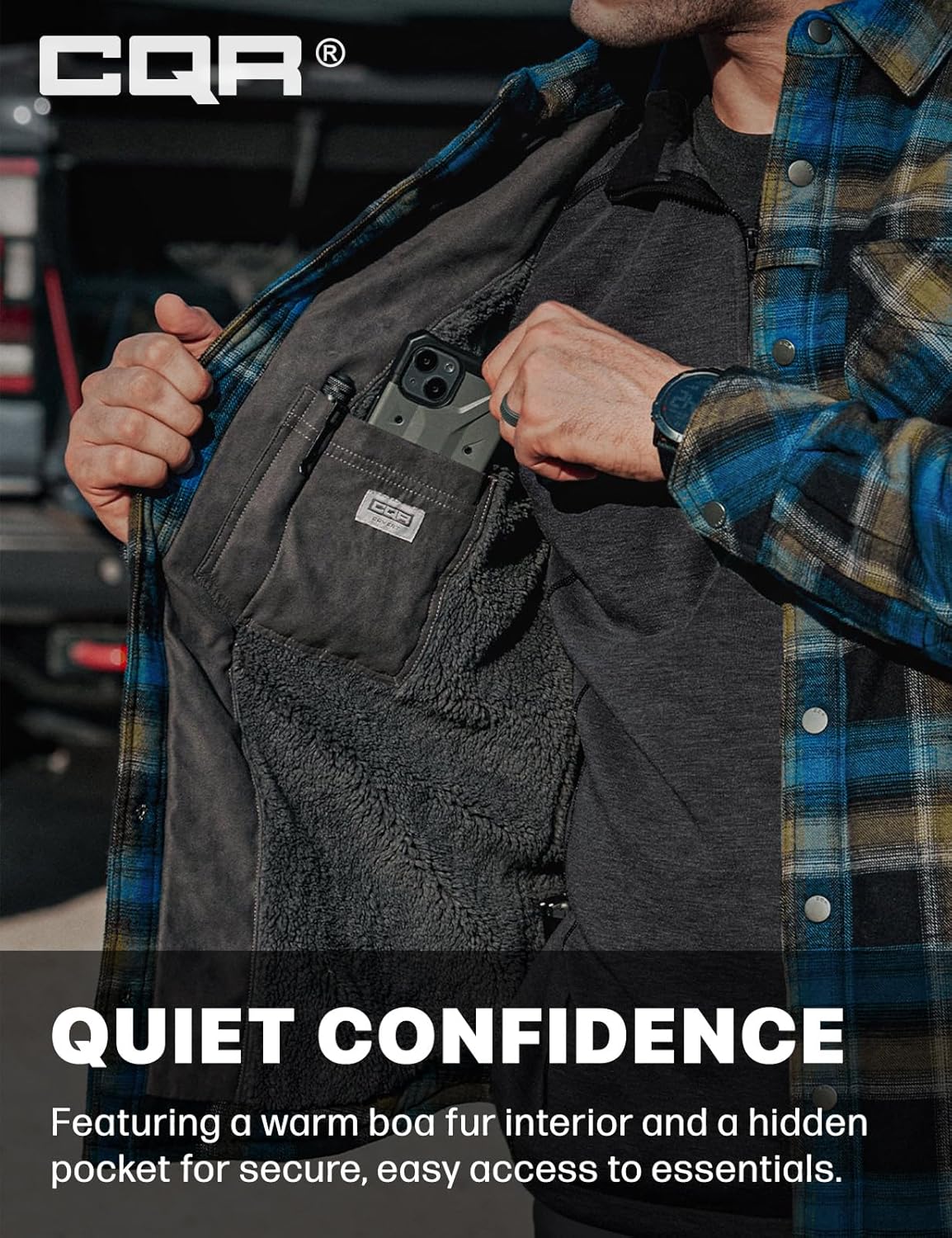 CQR Men's Flannel Shirt Jacket Long Sleeve, Winter Warm Outdoor Casual Plaid Jacket Coat with Pockets - Image 9