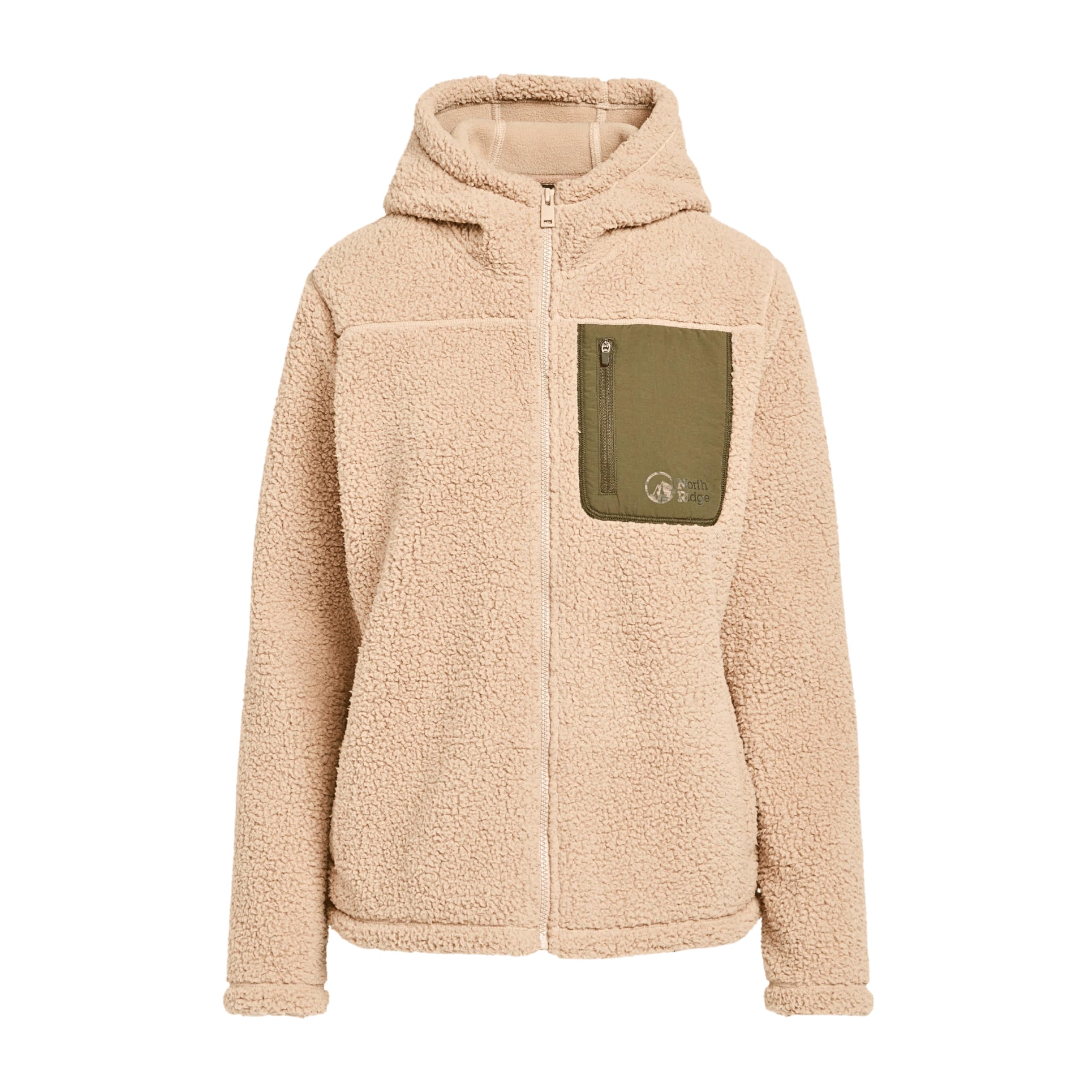 NORTH RIDGE Women’s Vista Full Zip Fleece Hoodie with 3 Zipped Pockets, Warm & Comfortable Midlayer Jacket, Ideal for Walking, Hiking & Outdoor Recreation (UK, Numeric, 18, Regular, Regular, Beige)