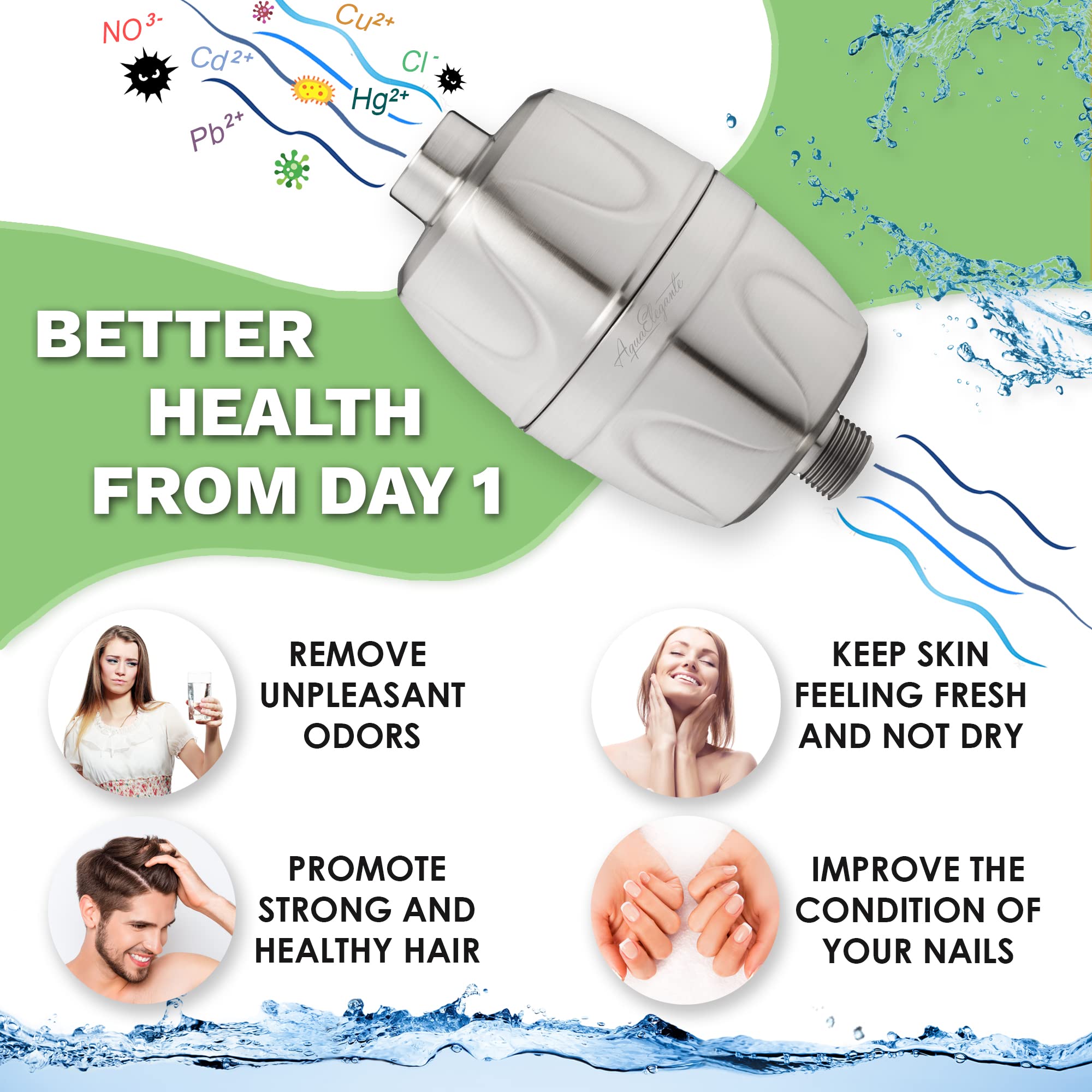 Aqua Elegante Filtro de ducha de 16 etapas, filtros de agua universales para eliminar cloro y minerales duros, purificador de baño y mejor sistema suavizante filtrado con carbón activado, níquel