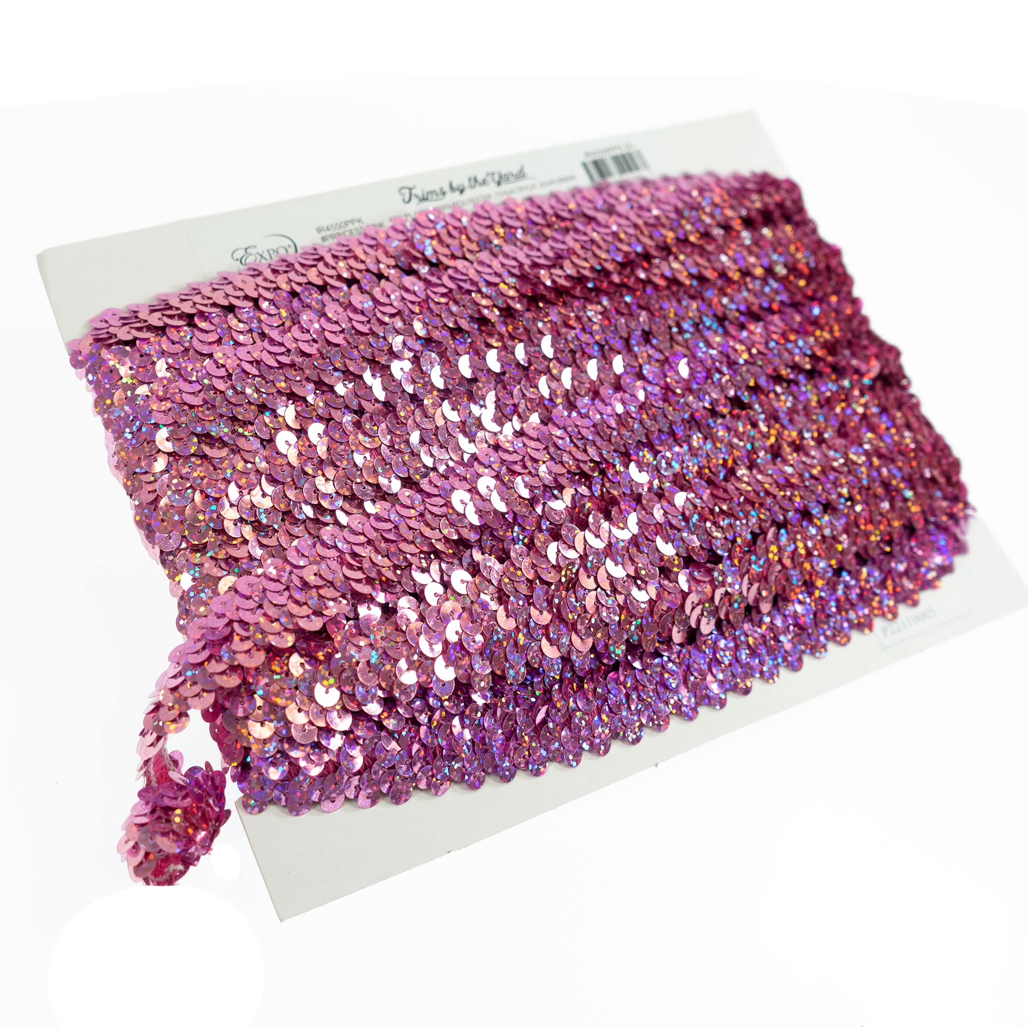 Trims by the Yard 2-Row Starlight Hologram Sequin Stretch Trim, 7/8-Inch Versatile Sequins for Crafts, Durable Sequin Trim for Costumes, Fashion, and Home Decor, Pink