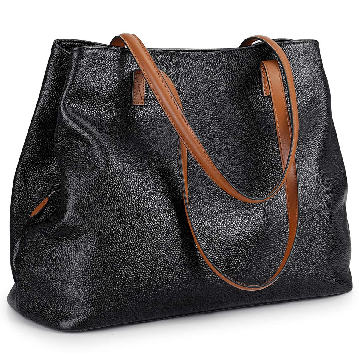 S-ZONE Bolso de mano de piel auténtica suave para mujer de gran capacidad Bolso bandolera para portátil de 13"