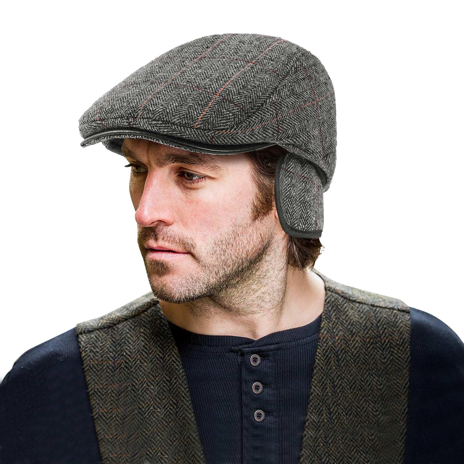 DOCILAIvy Cap for Men Retractable Invisible Earflap Caps Warm Outdoor Wool Blend Beret Flat Newsboy Gatsby Hats