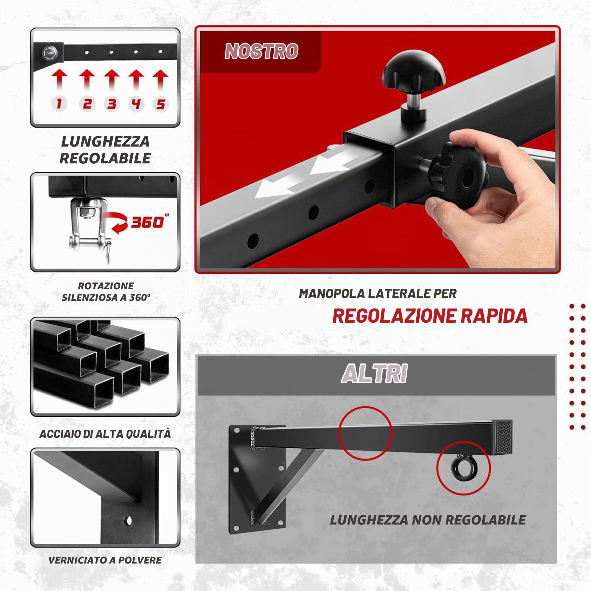 Yes4All Gancio per sacco pesante, supporto da parete regolabile per sacco da boxe, staffa resistente per sacco da boxe, sacco da kickboxing, Muay Thai