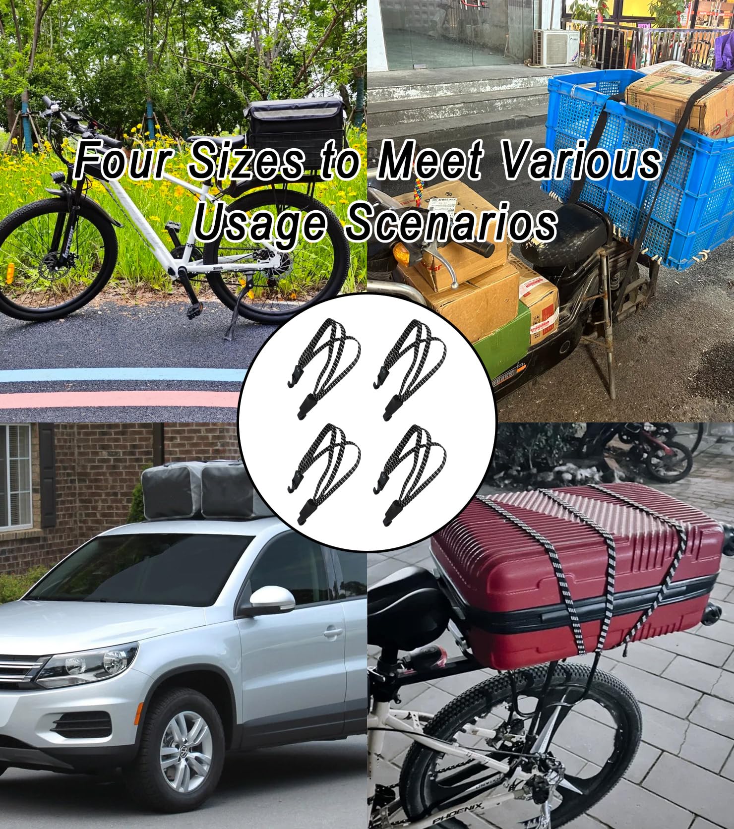 Amtake Lot De 4 Tendeurs Plats Réglables Avec Crochets, Cordon Robuste Pour Bagages Bache Tente Bateau Velo Chariot Et Camions