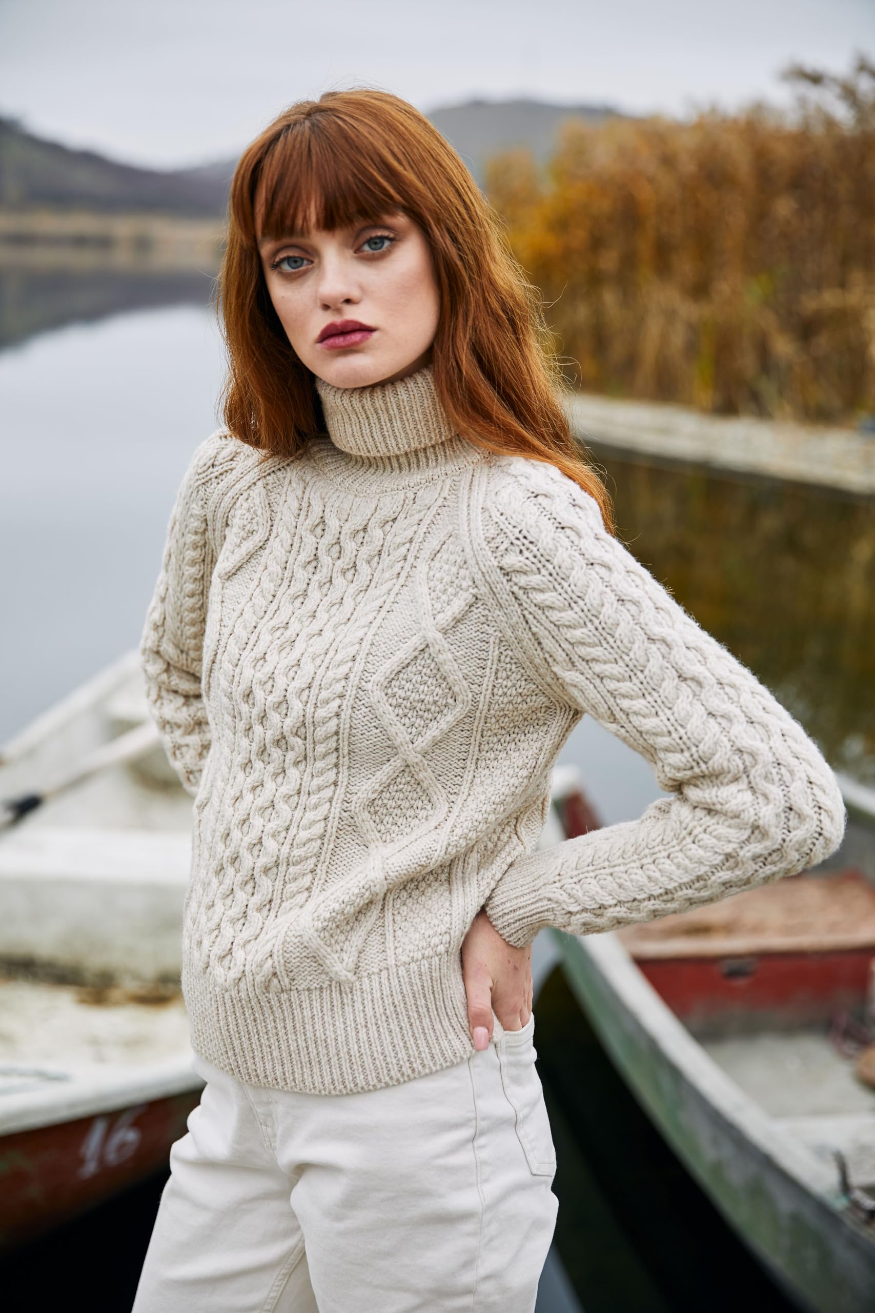 SAOL Maglione da donna in lana irlandese lavorato a maglia, realizzato in Irlanda