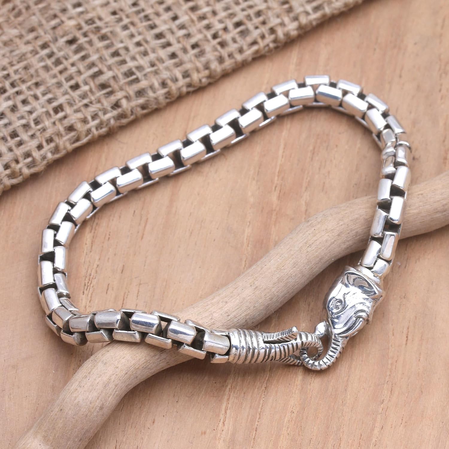 NOVICA No Stone .925 Sterling Silver Men's Link Bracelet 'Elephant Solidarity'