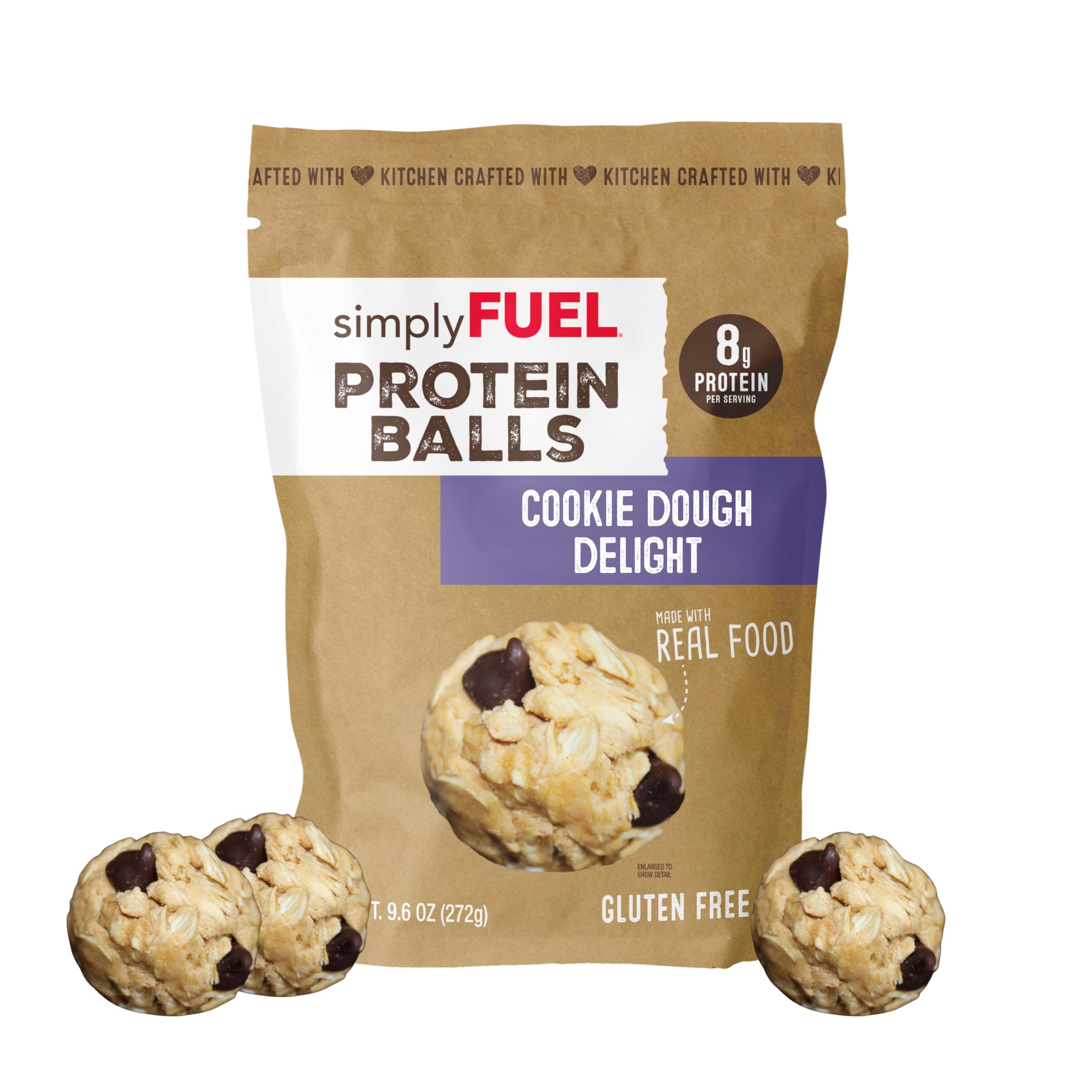 simplyFUEL Whole Food Protein Balls with Probiotics - Chocolate Chip Cookie Dough Snacks - 8g Protein Snack - Gluten Free Energy Balls