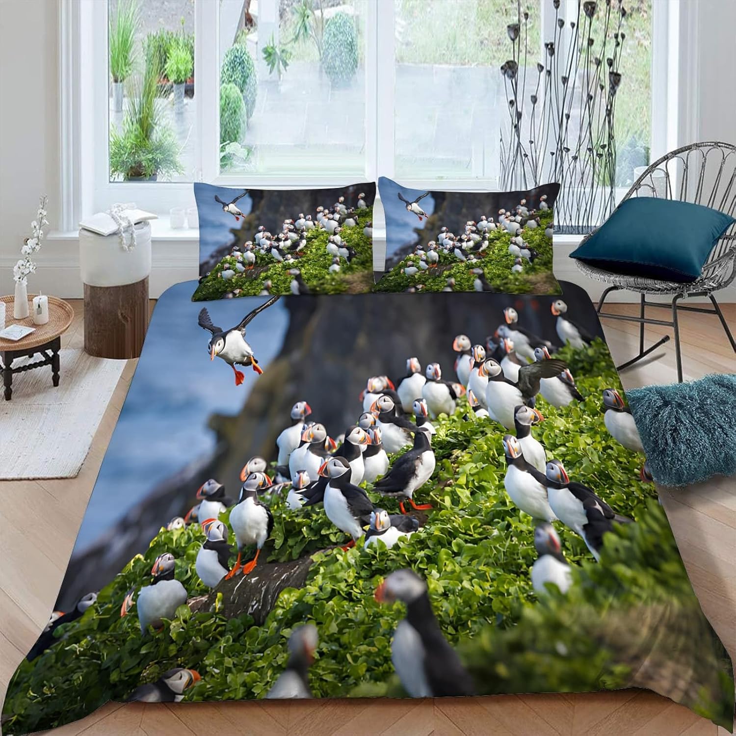 Pościel 200 x 220 cm, motyw maskonuru, nadruk 3D, komplet pościeli z miękkiej mikrofibry, na łóżko podwójne, 2 poszewki na poduszkę z zielonych roślin, zestaw 3-częściowy, z 2 poszewkami na poduszkę J