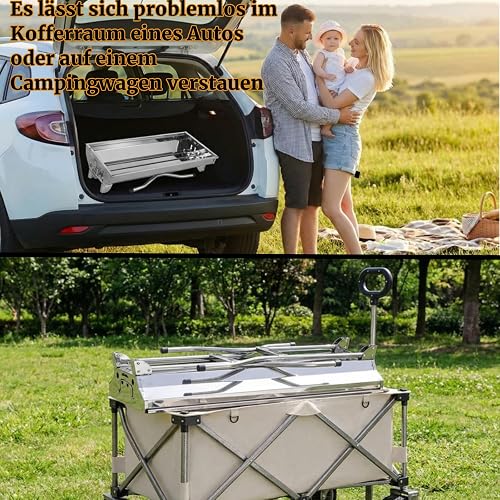 TLGREEN Barbecue à Charbon Pliant Portable, Grill Charbon de Bois XXL, en Acier Inoxydable, avec Poêle à Frire,4PCS Pied de Support pour Barbecue de Jardin et Camping, 5-10 Personnes, 118 x 33 x 72 cm - 8
